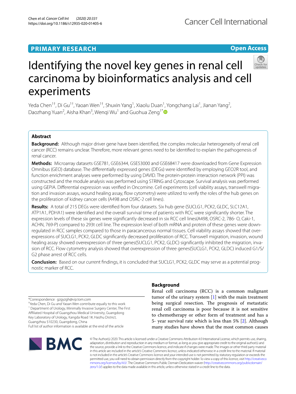 Identifying the Novel Key Genes in Renal Cell Carcinoma by Bioinformatics Analysis and Cell Experiments