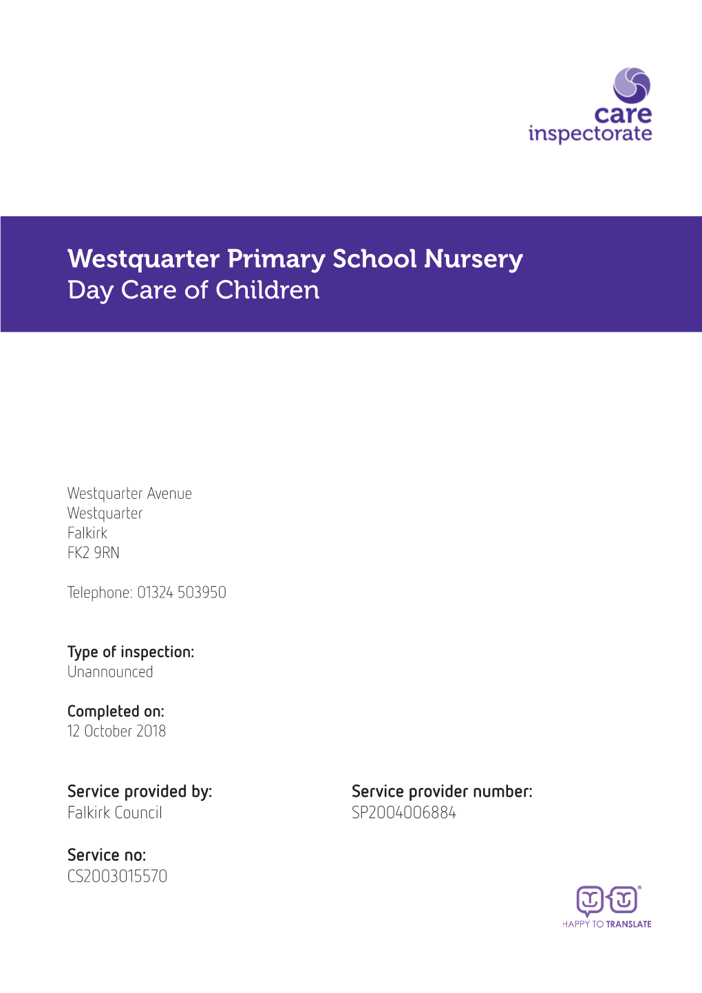 Westquarter Primary School Nursery Day Care of Children