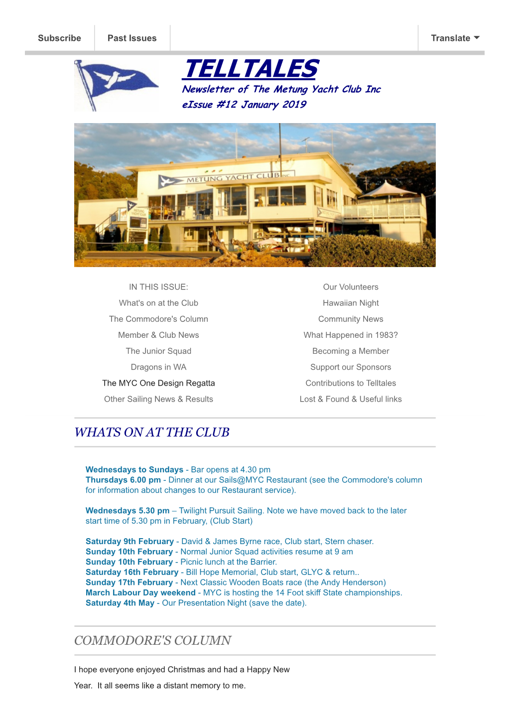 TELLTALES Newsletter of the Metung Yacht Club Inc Eissue #12 January 2019