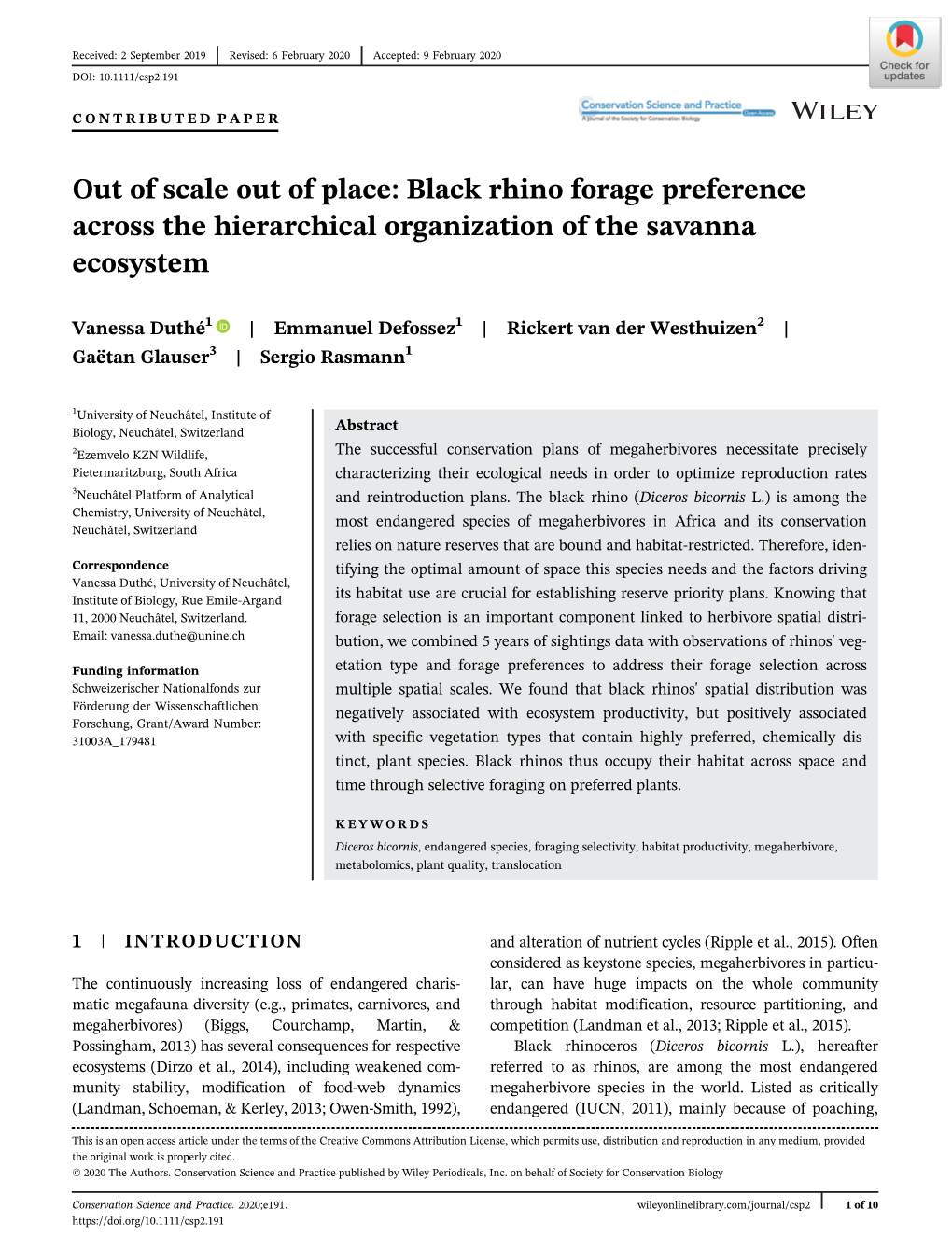 Black Rhino Forage Preference Across the Hierarchical Organization of the Savanna Ecosystem