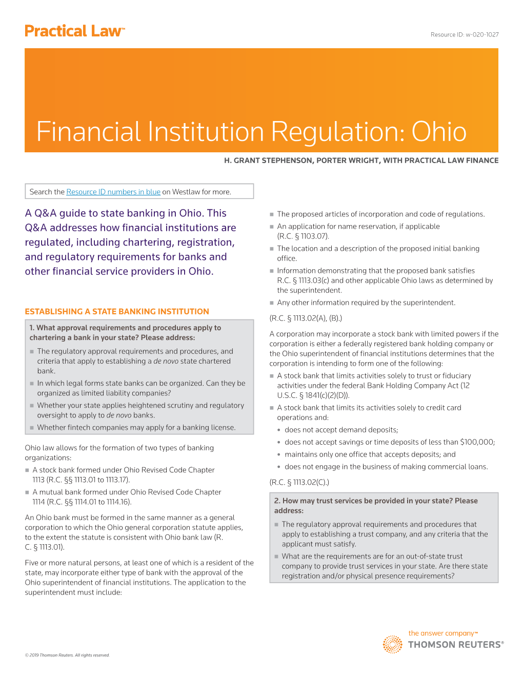 Financial Institution Regulation: Ohio