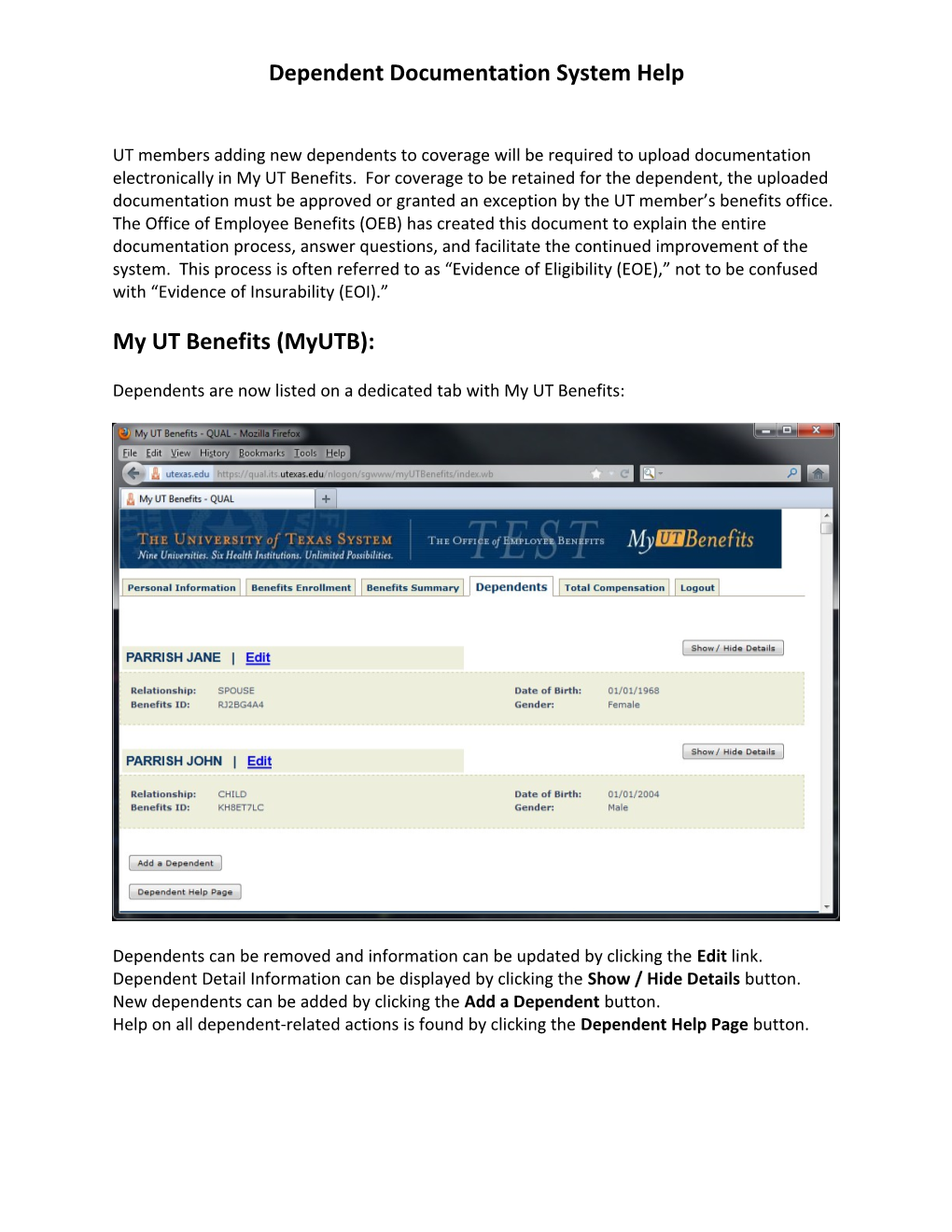 Dependent Documentation System Help