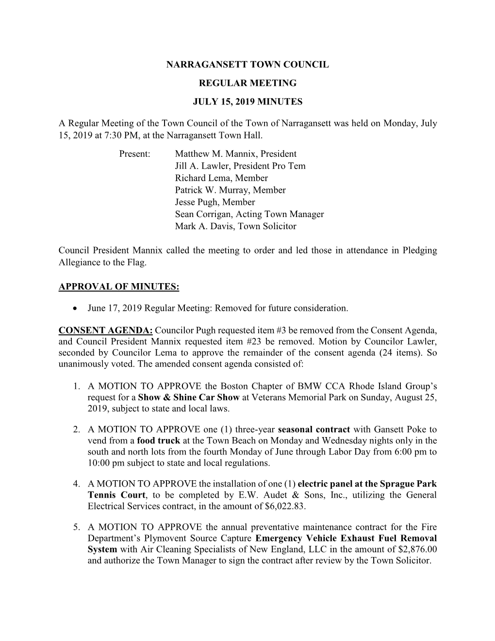 Town Council Minutes 07-15-2019