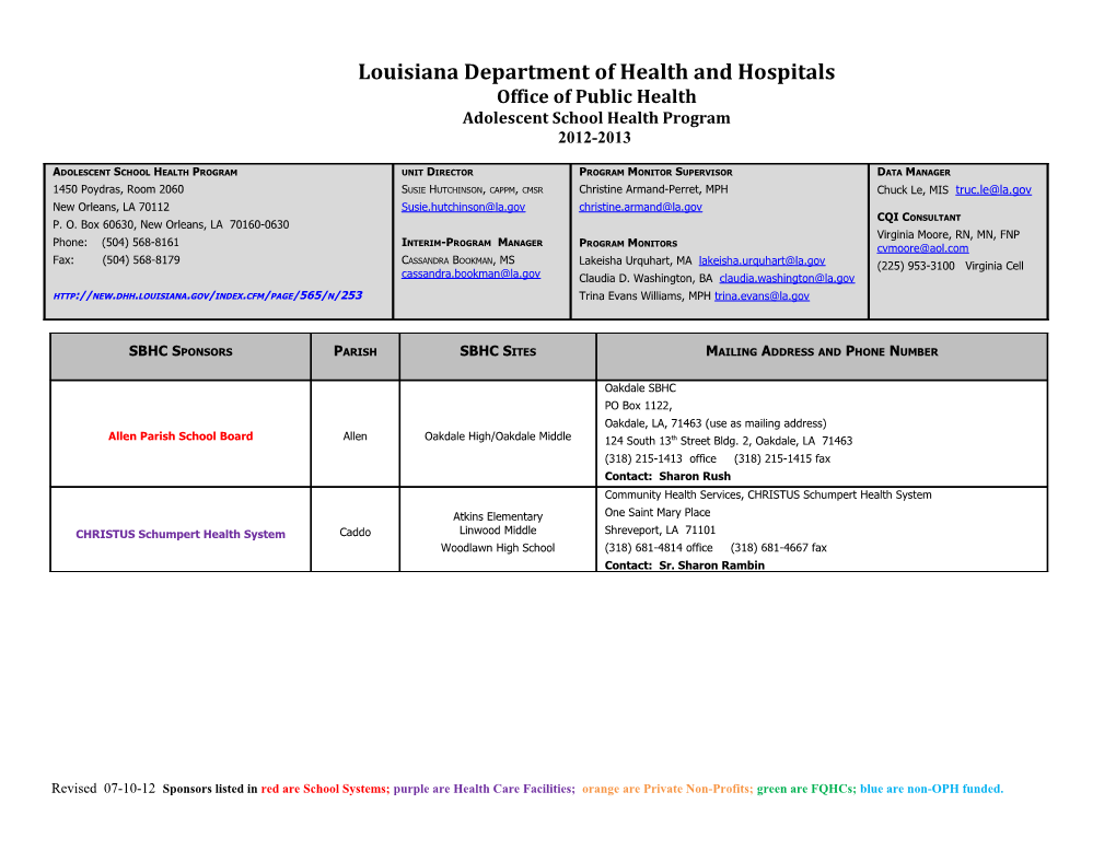 Louisiana Department of Health and Hospitals