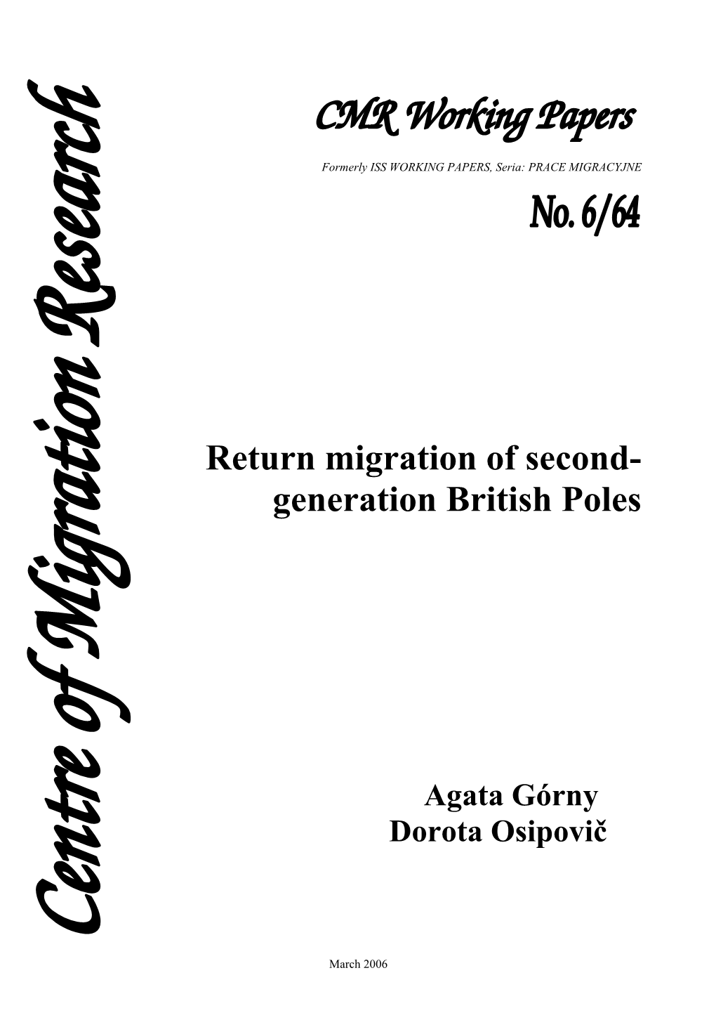 Return Migration of Second- Generation British Poles