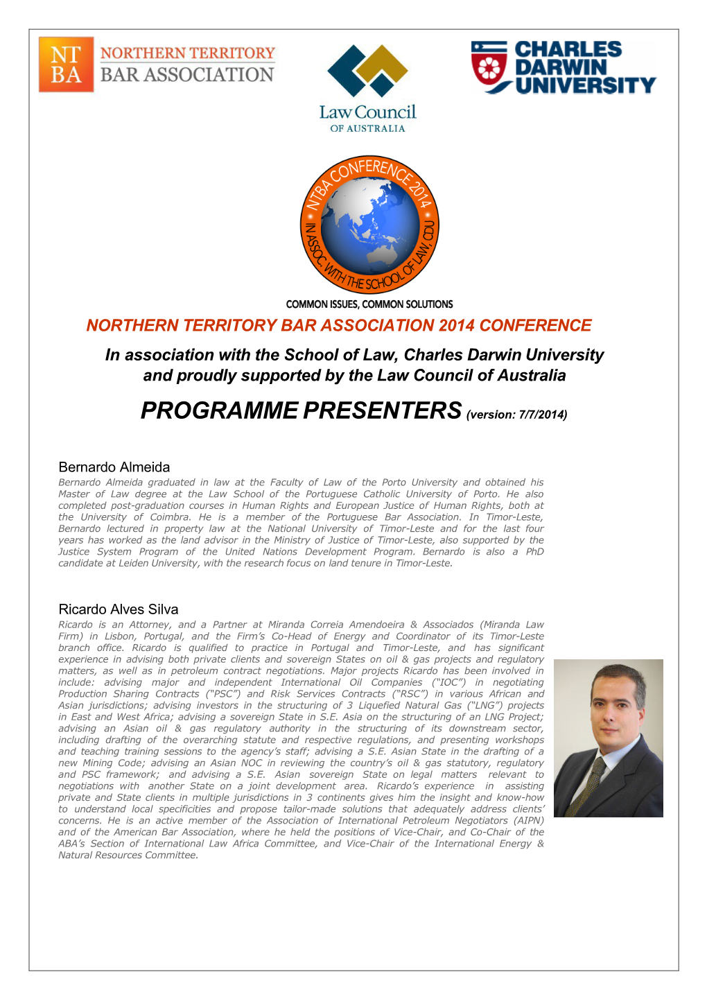 PROGRAMME PRESENTERS (Version: 7/7/2014)