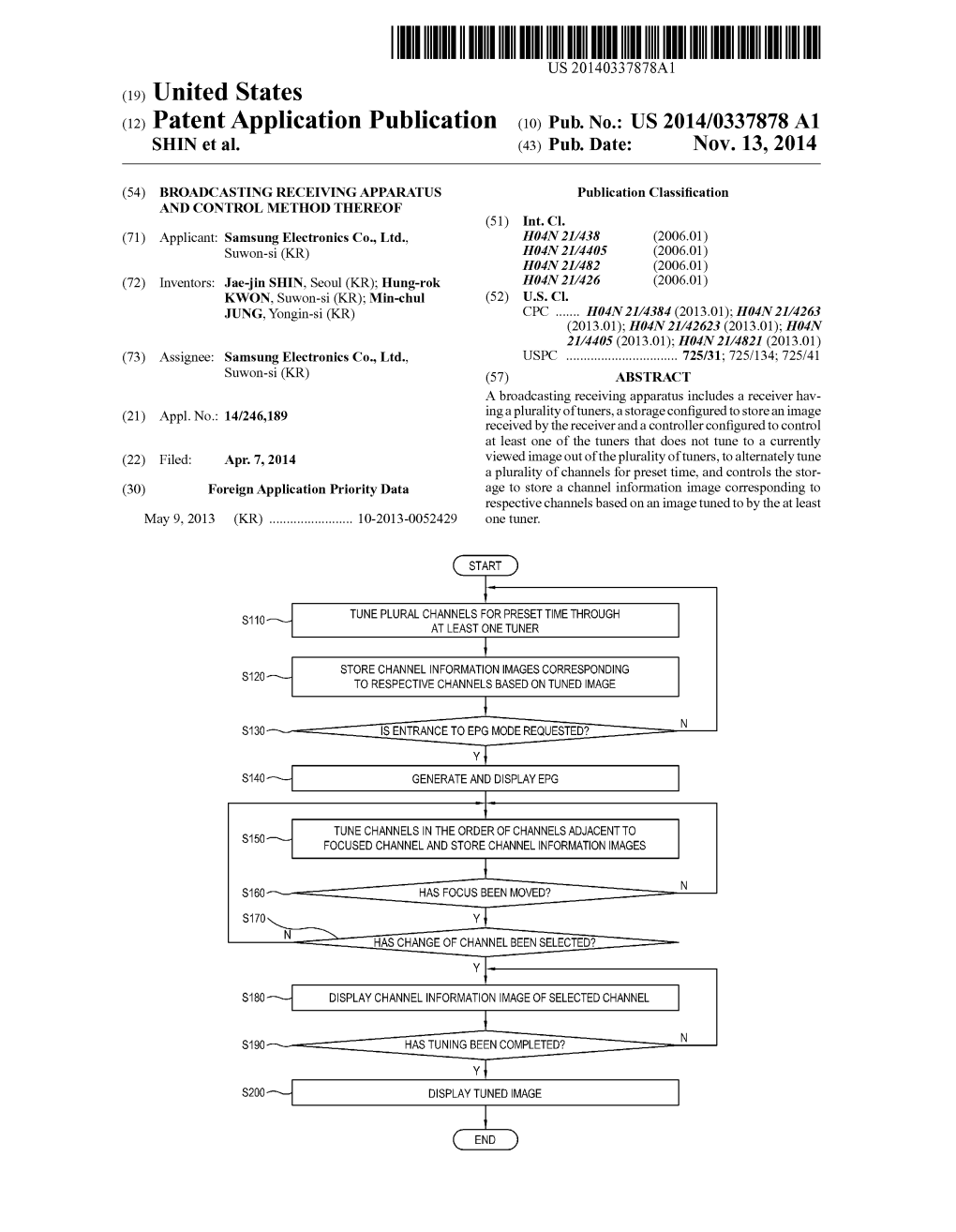 Patent Application Publication (10) Pub. No.: US 2014/0337878 A1 Shinet Al