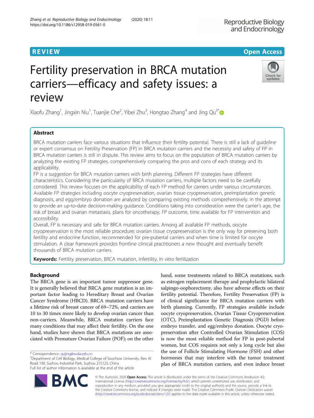 Fertility Preservation in BRCA Mutation Carriers—Efficacy And