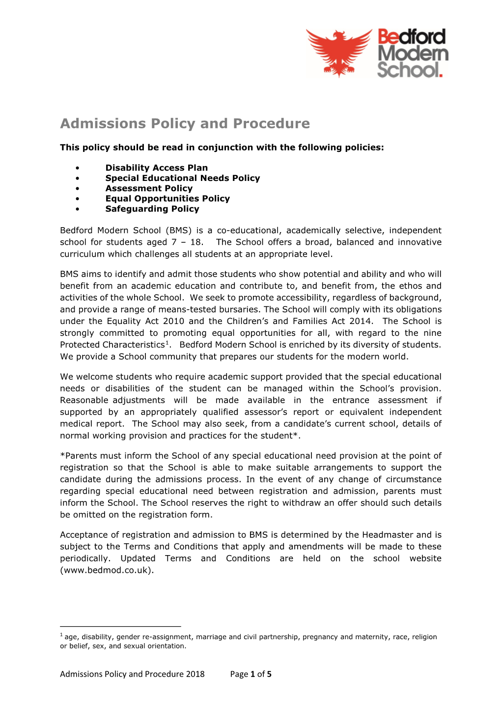 Admissions Policy and Procedure