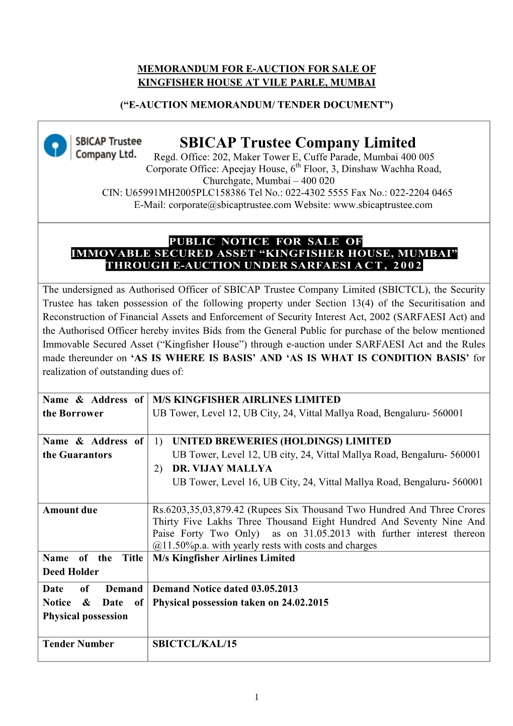 SBICAP Trustee Company Limited Regd