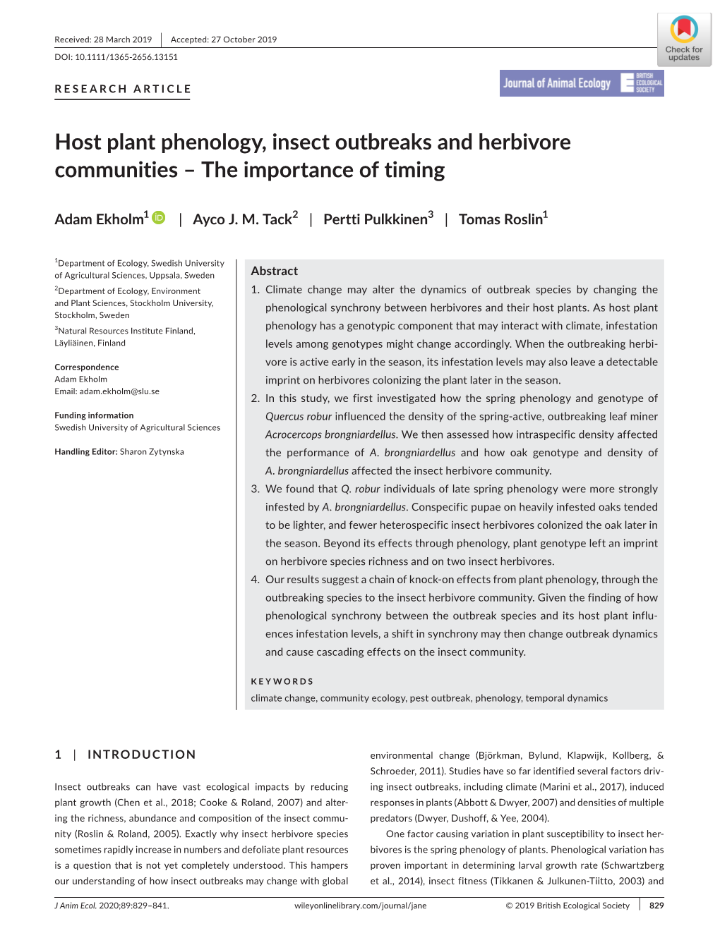 Host Plant Phenology, Insect Outbreaks and Herbivore Communities – the Importance of Timing