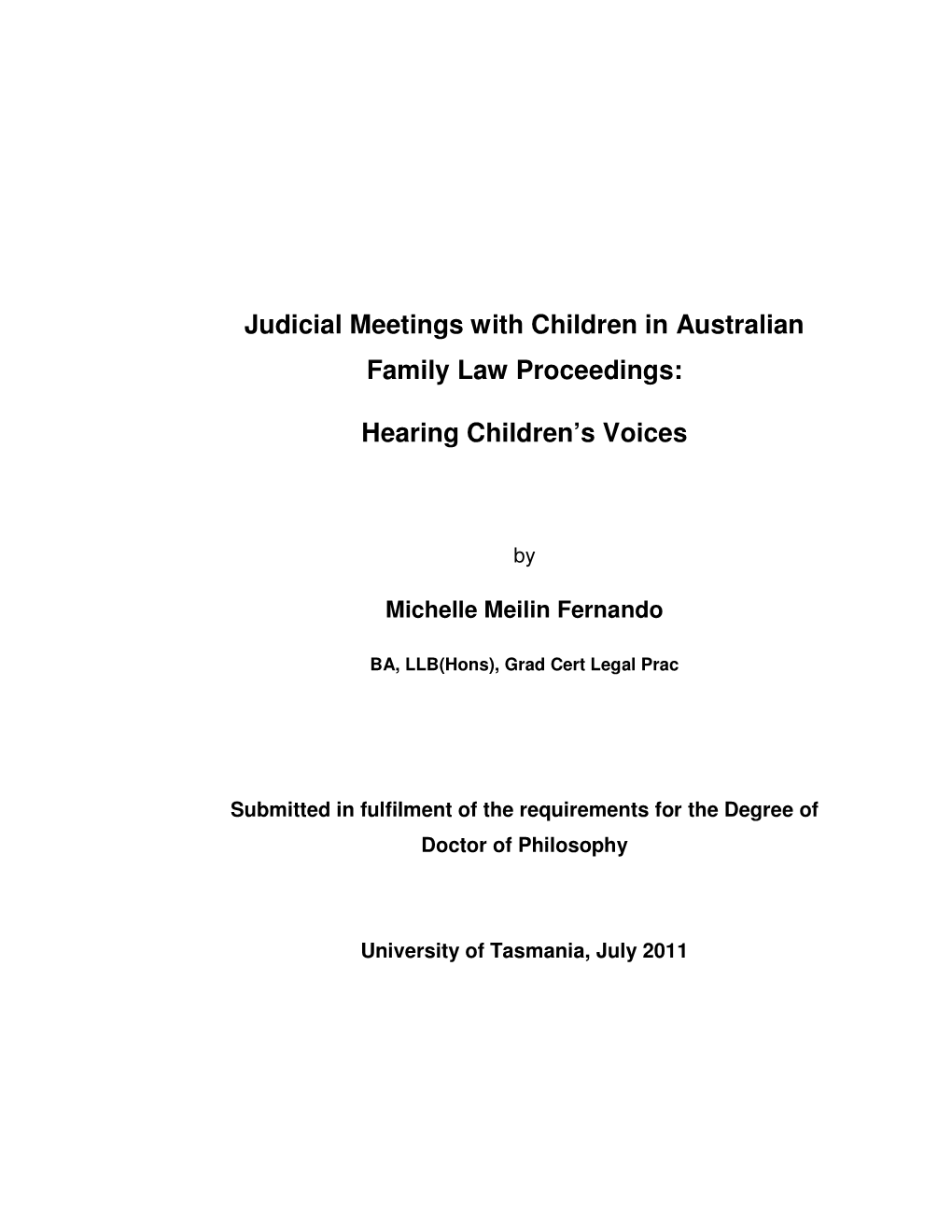 Judicial Meetings with Children in Australian Family Law Proceedings