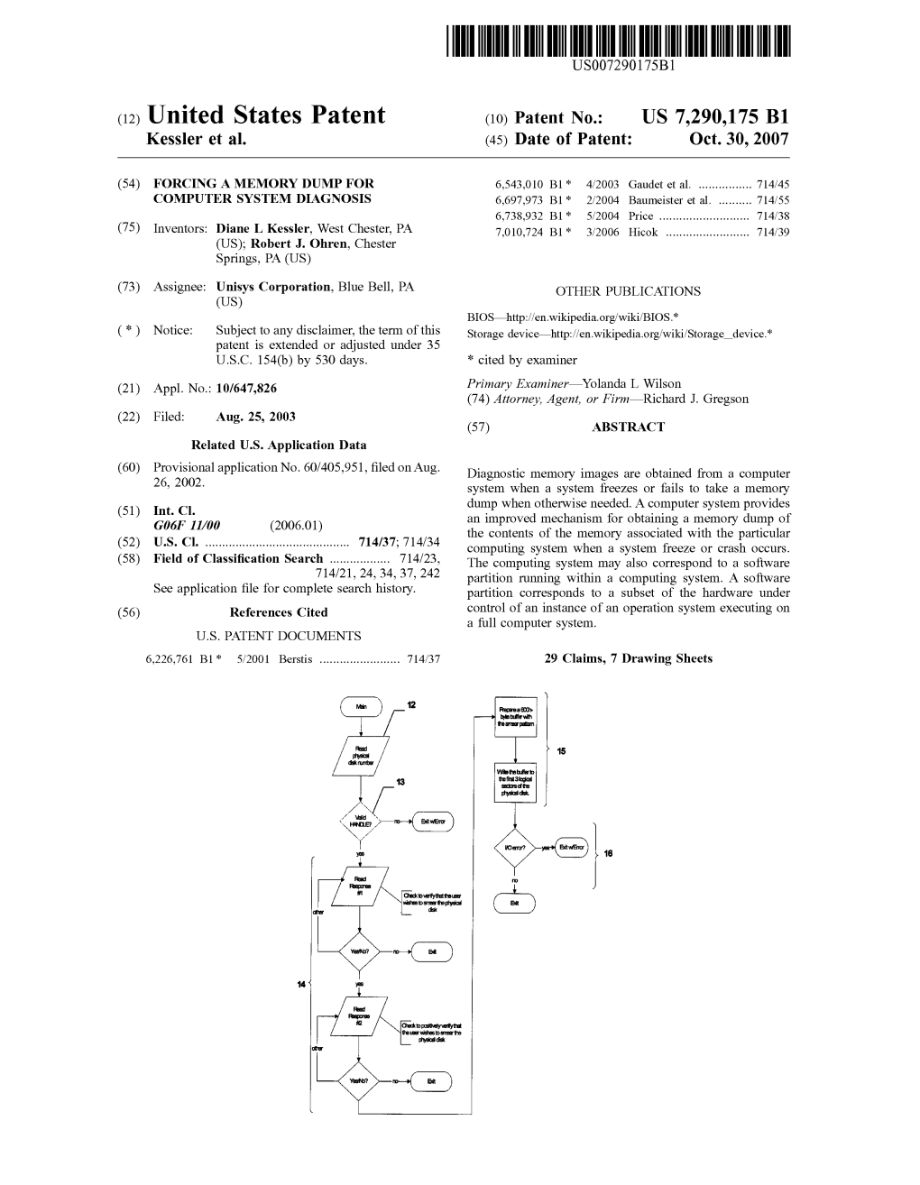 United States Patent (10) Patent N0.: US 7,290,175 B1 Kessler Et A]