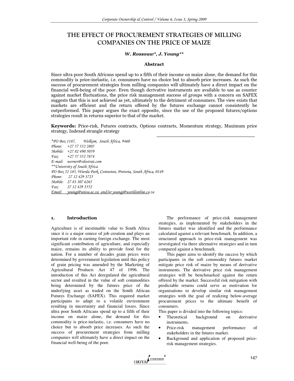 The Effect of Procurement Strategies of Milling Companies on the Price of Maize