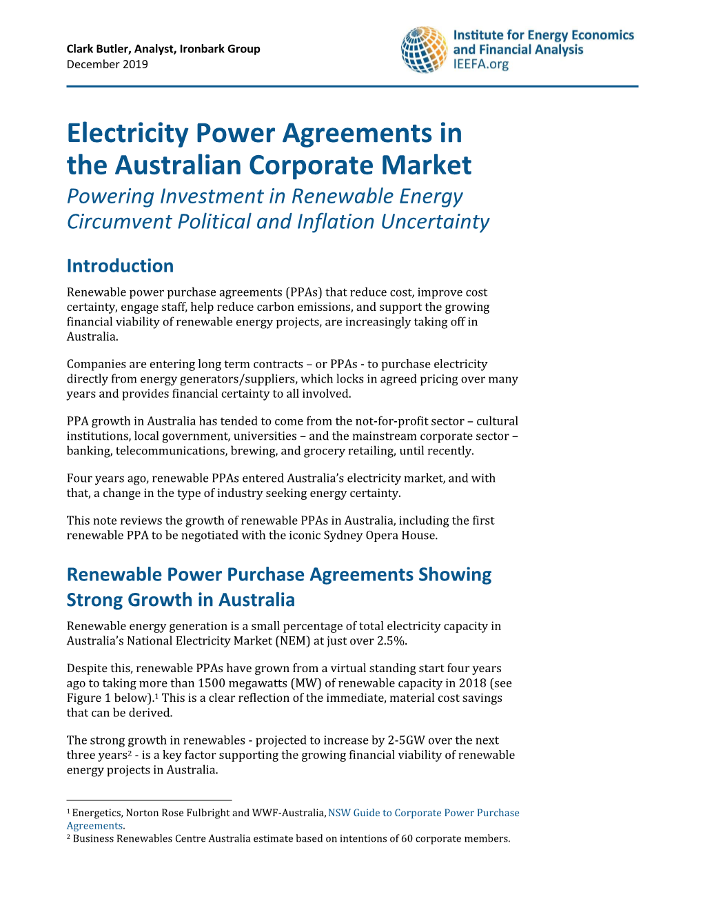 Electricity Power Agreements in the Australian Corporate Market Powering Investment in Renewable Energy Circumvent Political and Inflation Uncertainty