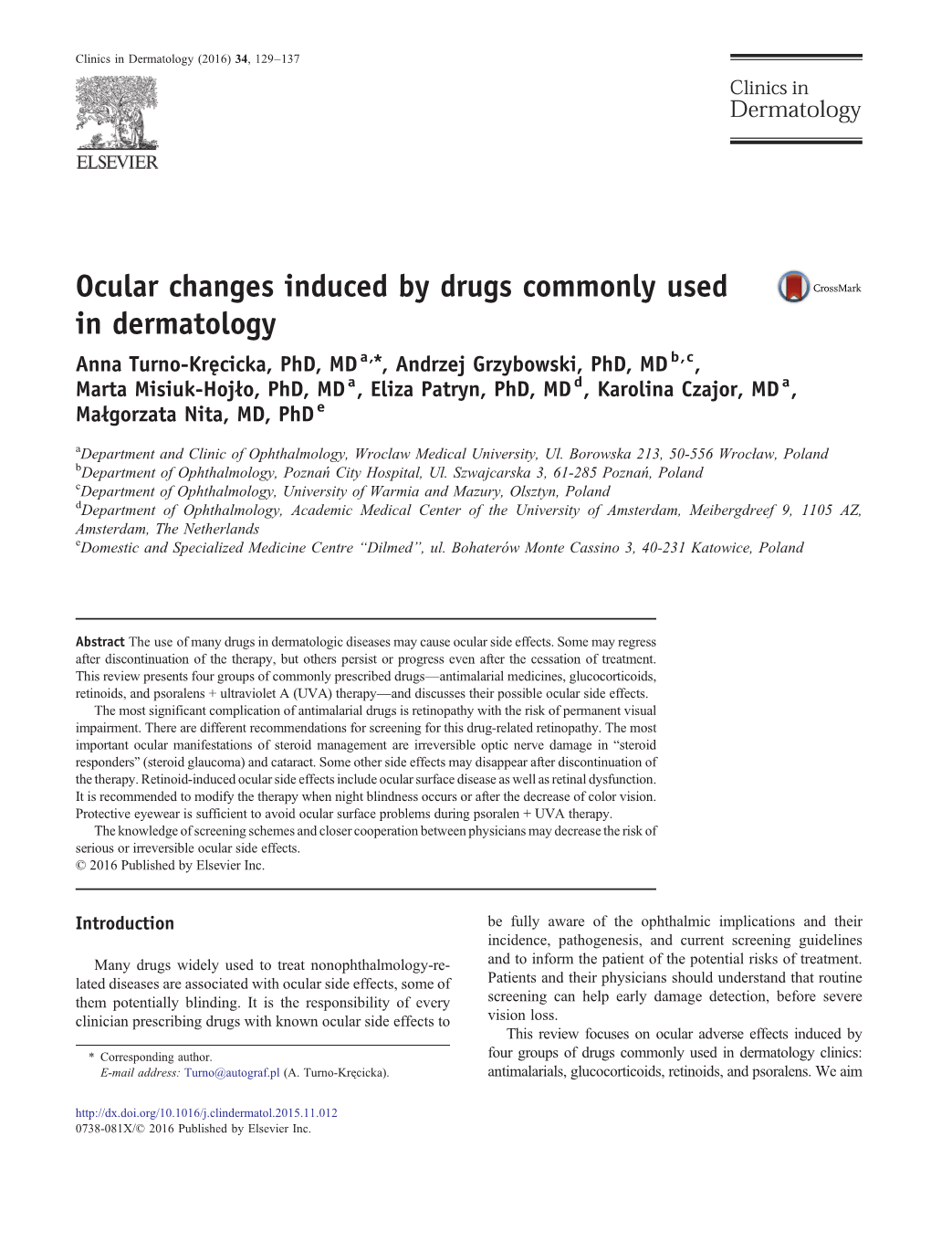 Ocular Changes Induced by Drugs Commonly Used in Dermatology