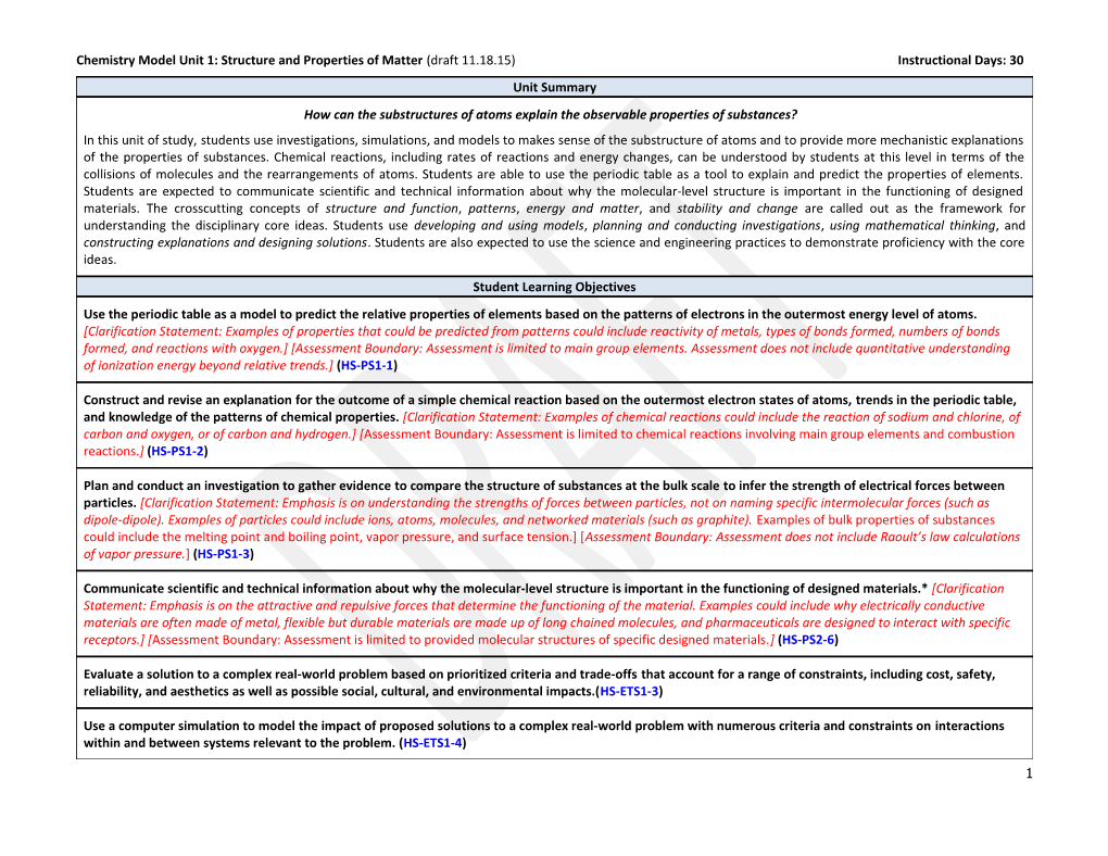 Model Chemistry Course Unit 1