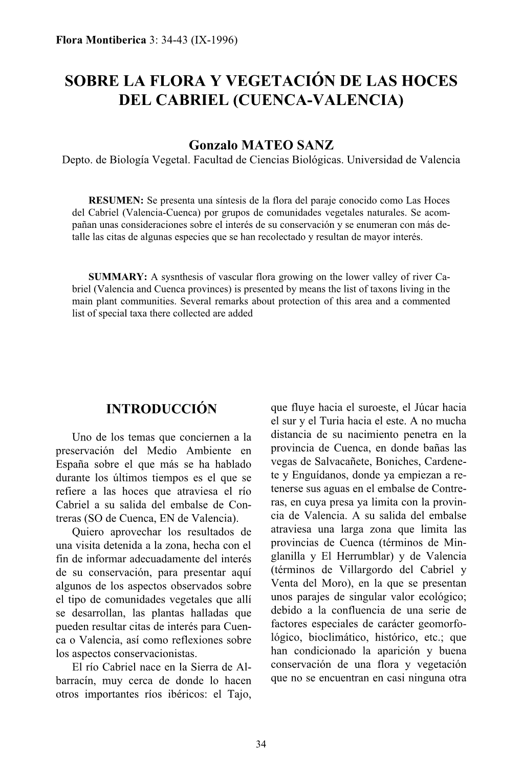 Sobre La Flora Y Vegetación De Las Hoces Del Cabriel (Cuenca-Valencia)