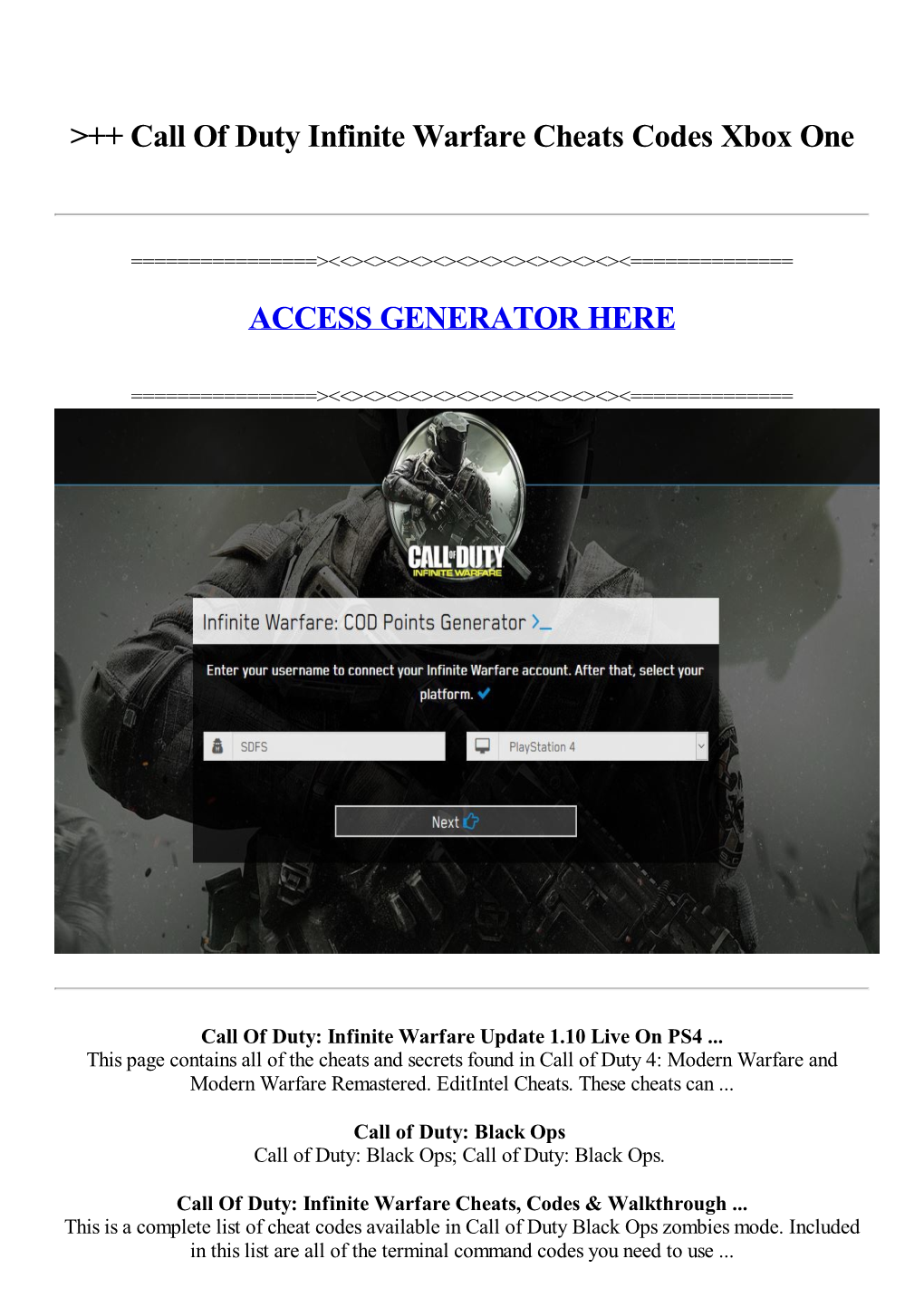 **++ Call of Duty Infinite Warfare Cheats Codes Xbox One
