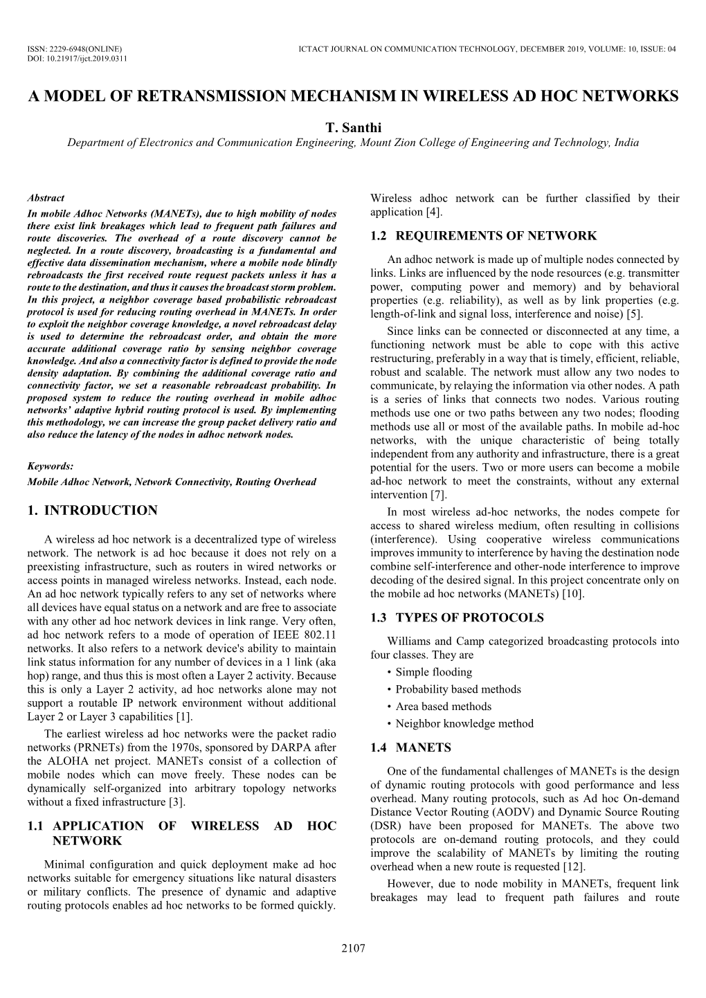 A Model of Retransmission Mechanism in Wireless Ad Hoc Networks