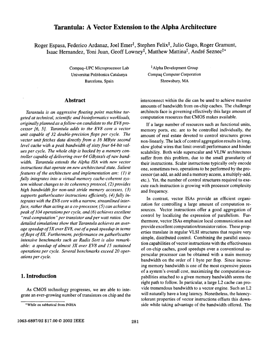 Tarantula: a Vector Extension to the Alpha Architecture