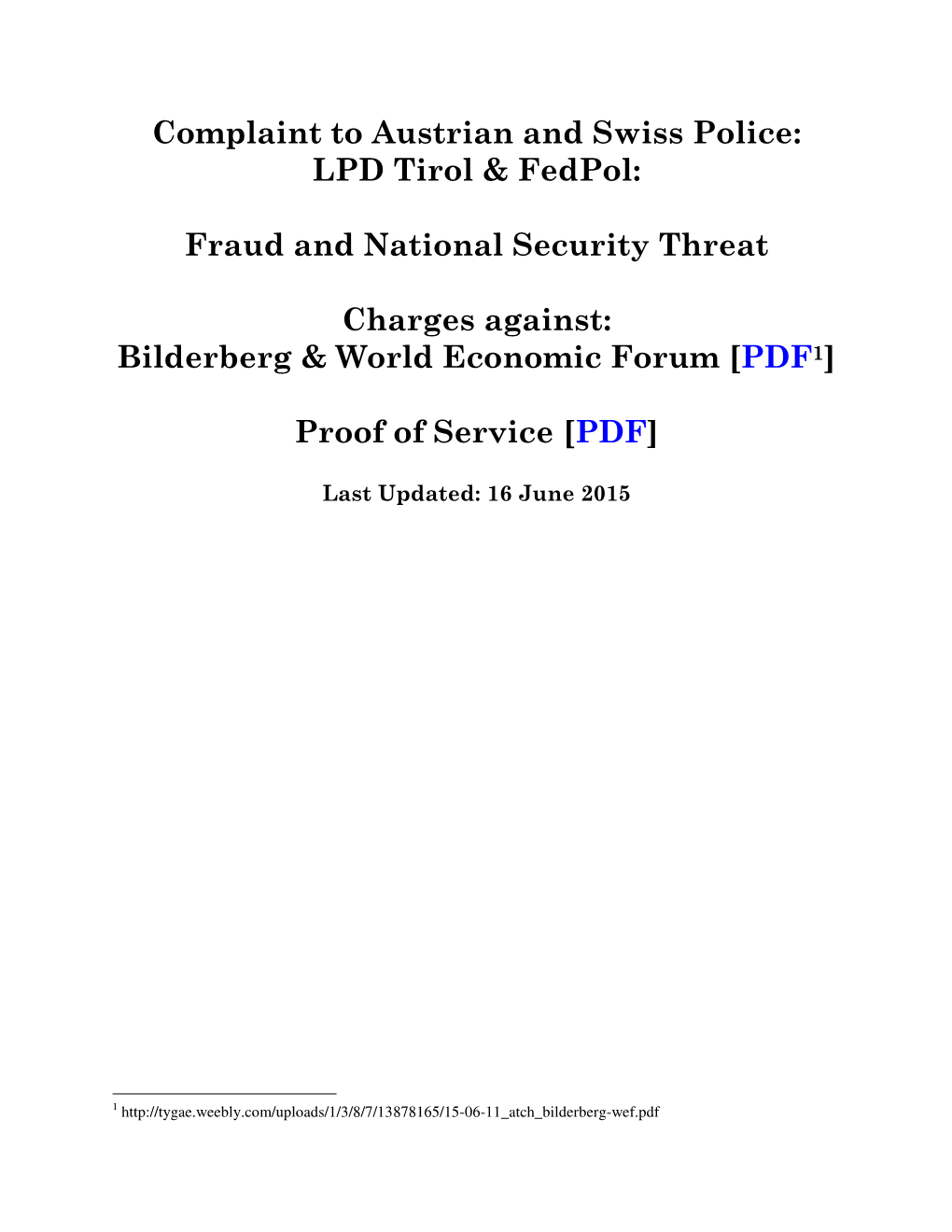 Fraud and National Security Threat Charges Against Bilderberg & World Economic Forum