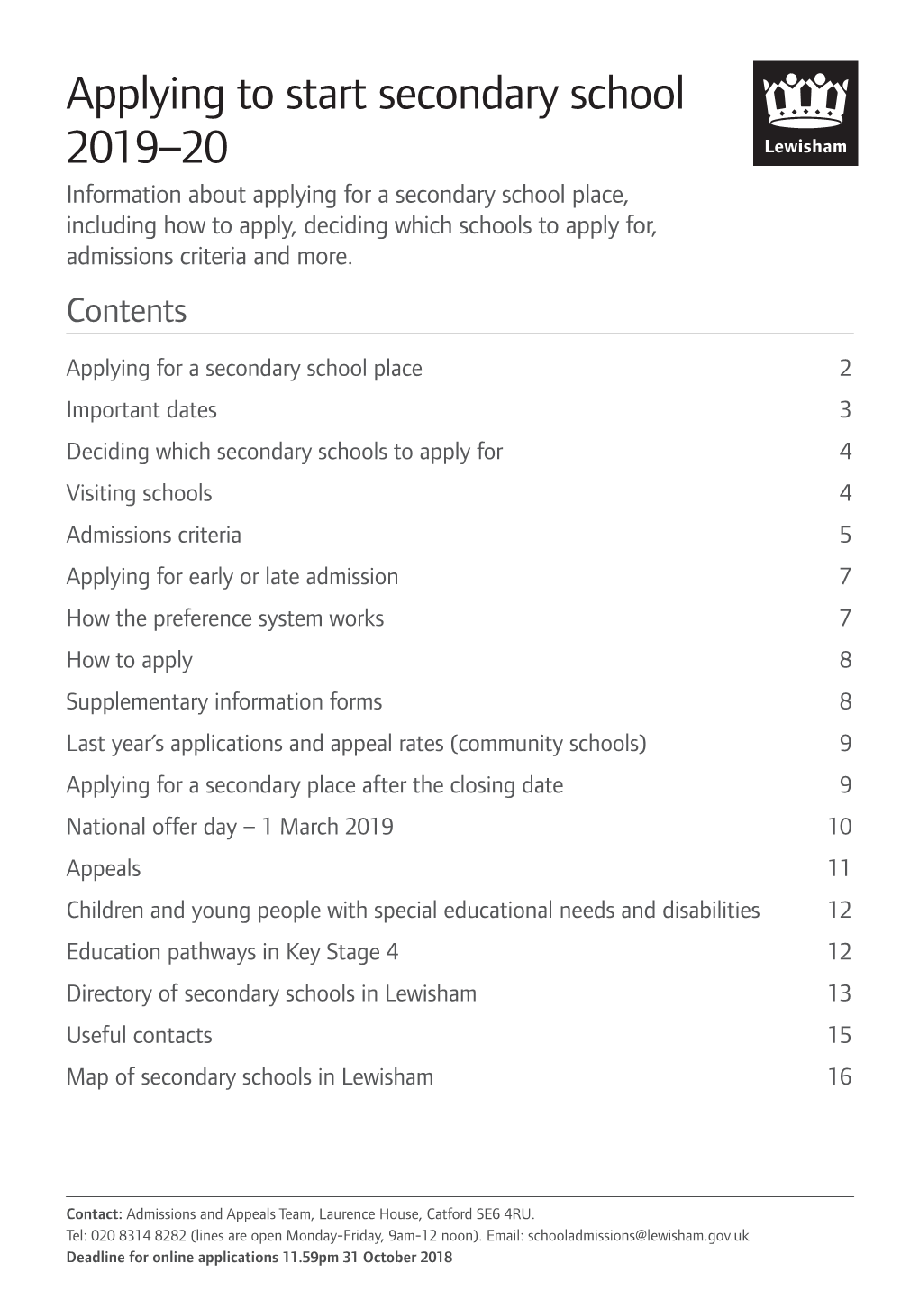 Applying to Start Secondary School 2019–20