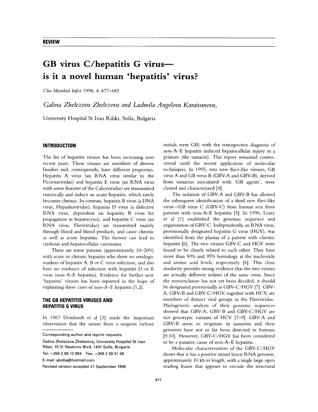 GB Virus C/Hepatitis G Virus—Is It a Novel Human