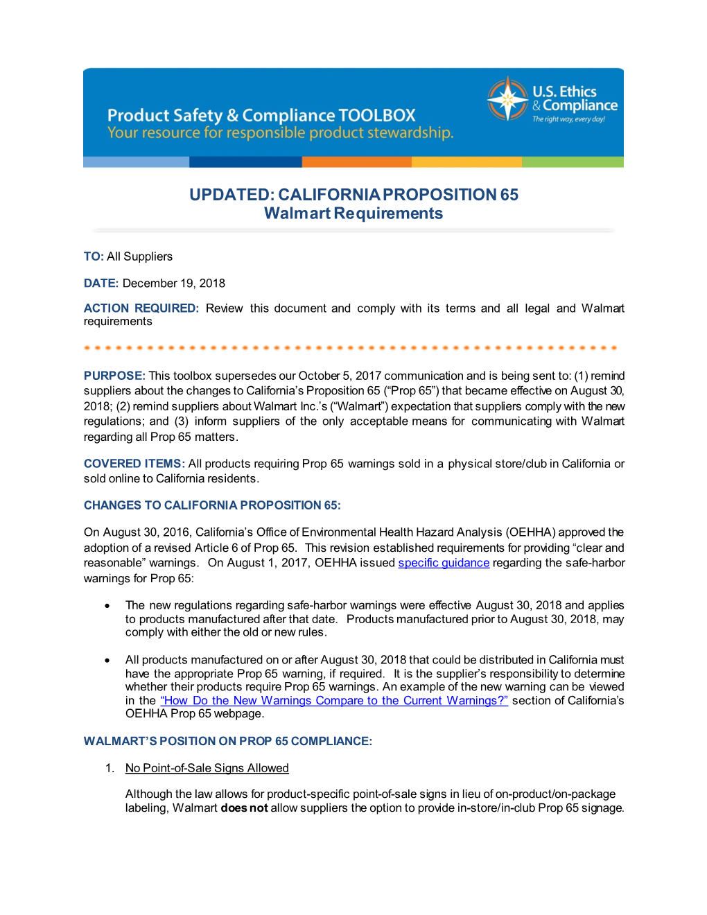 California Proposition 65 Walmart Requirements Toolbox