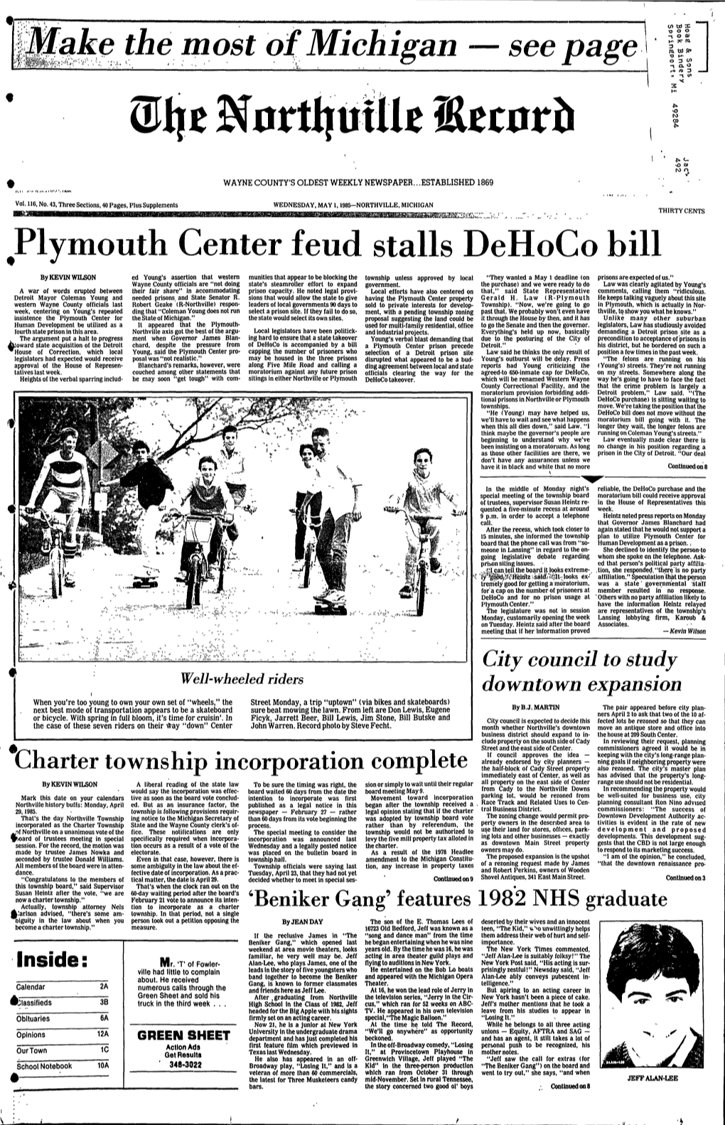 • •Plymouth Center Feud Stalls Dehoco Bill
