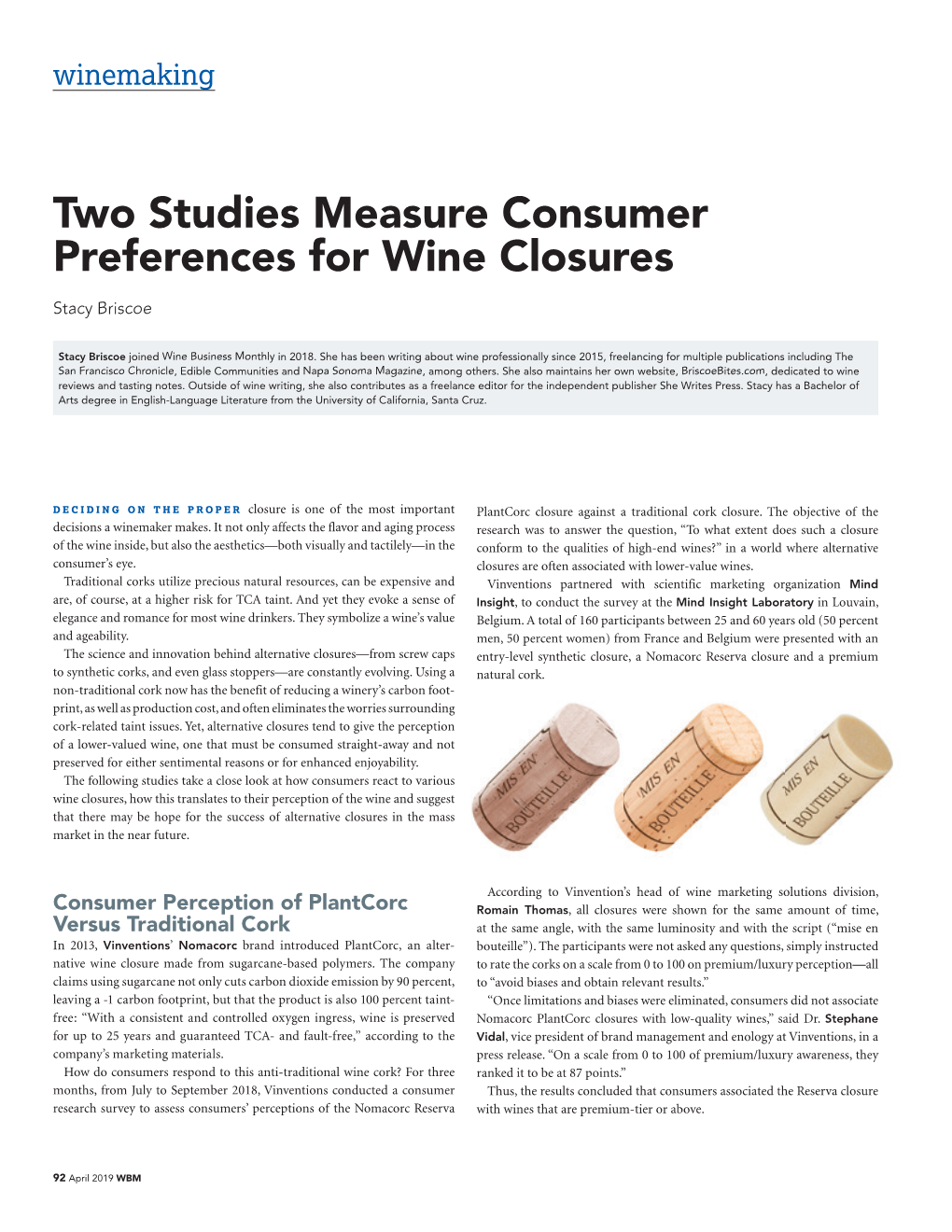 Two Studies Measure Consumer Preferences for Wine Closures