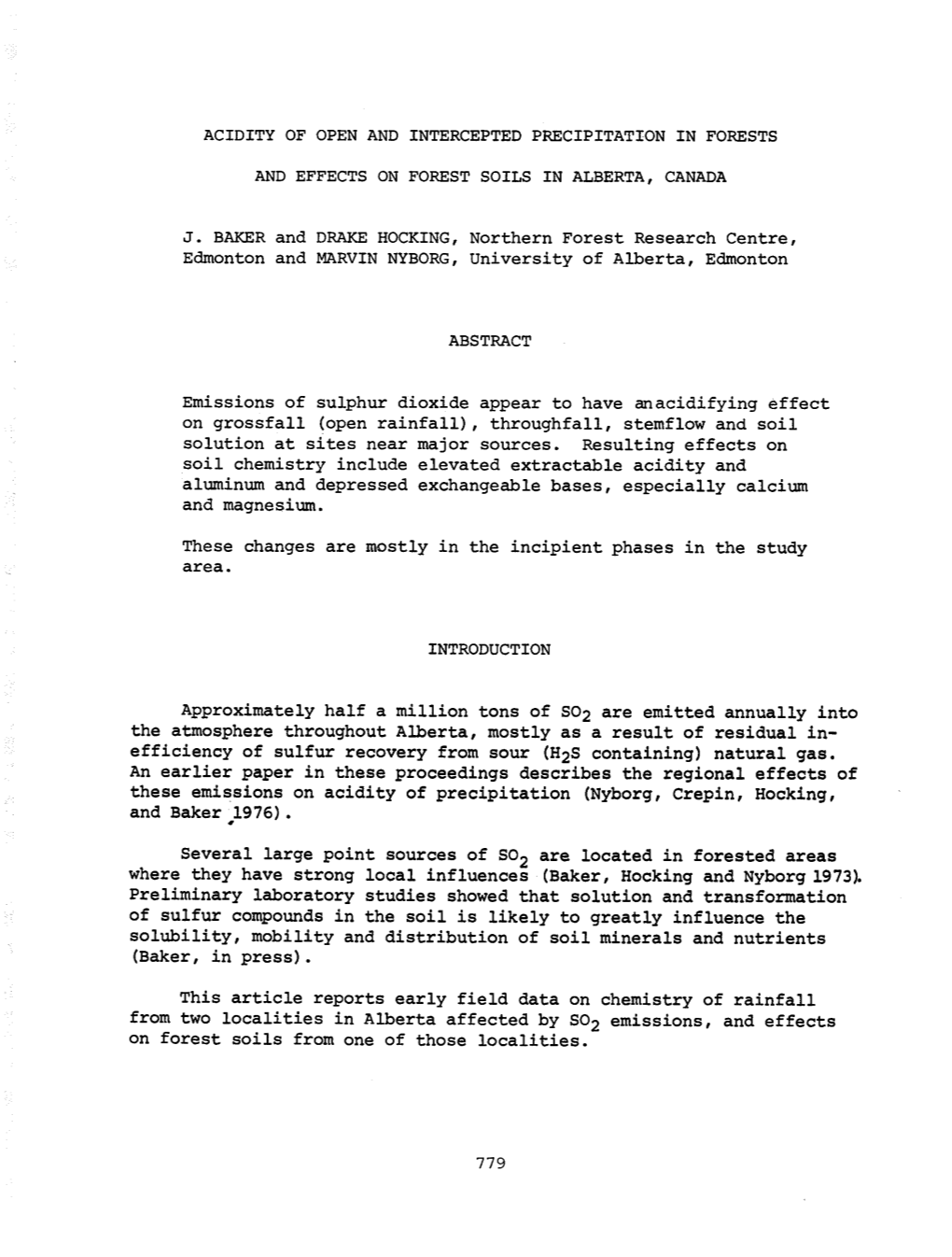 And Effects on Forest Soils I N Alberta, Canada J. Baker