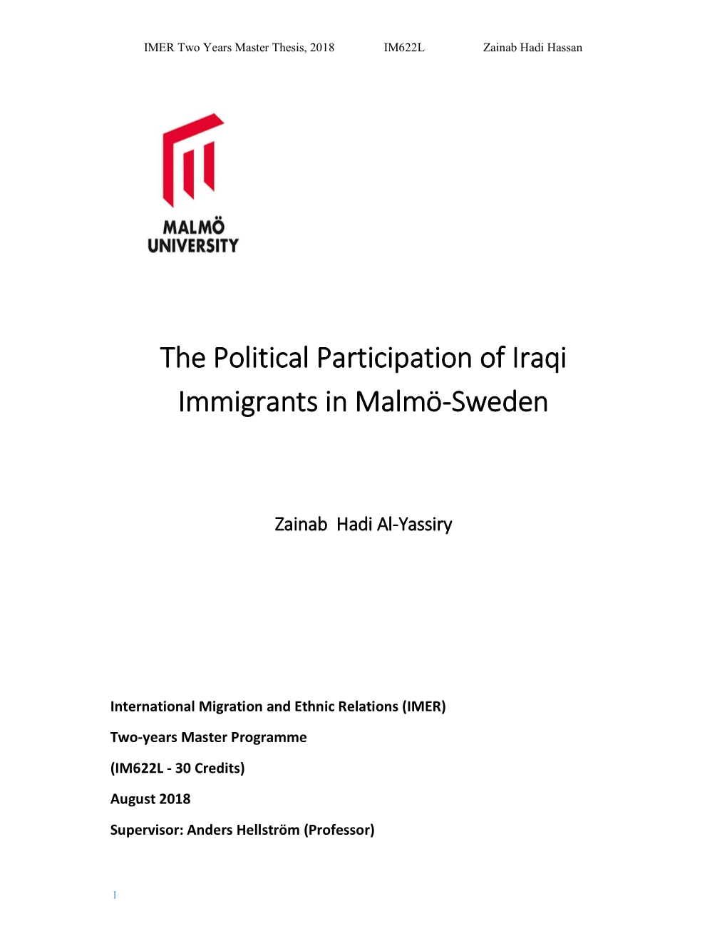 The Political Participation of Iraqi Immigrants in Malmö-Sweden