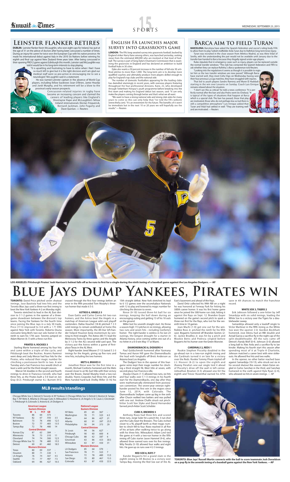 Blue Jays Dump Yankees, Pirates Win