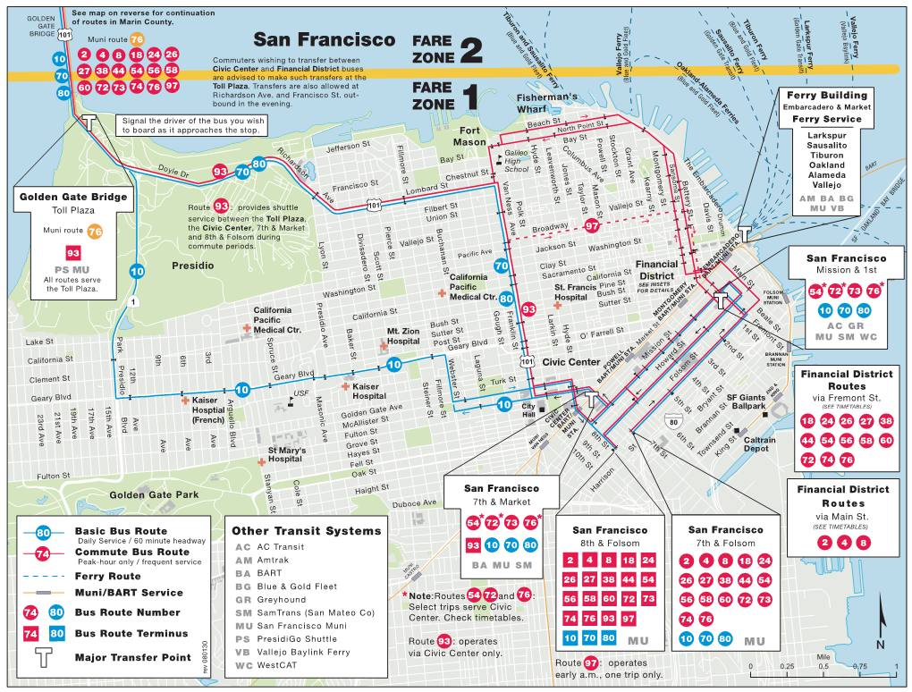 "80 Bus Route Terminus PS Presidigo Shuttle Route ! 93 : Operates "10 "70 "80 MU !10 !70 !80 MU VB Vallejo Baylink Ferry Via Civic Center Only