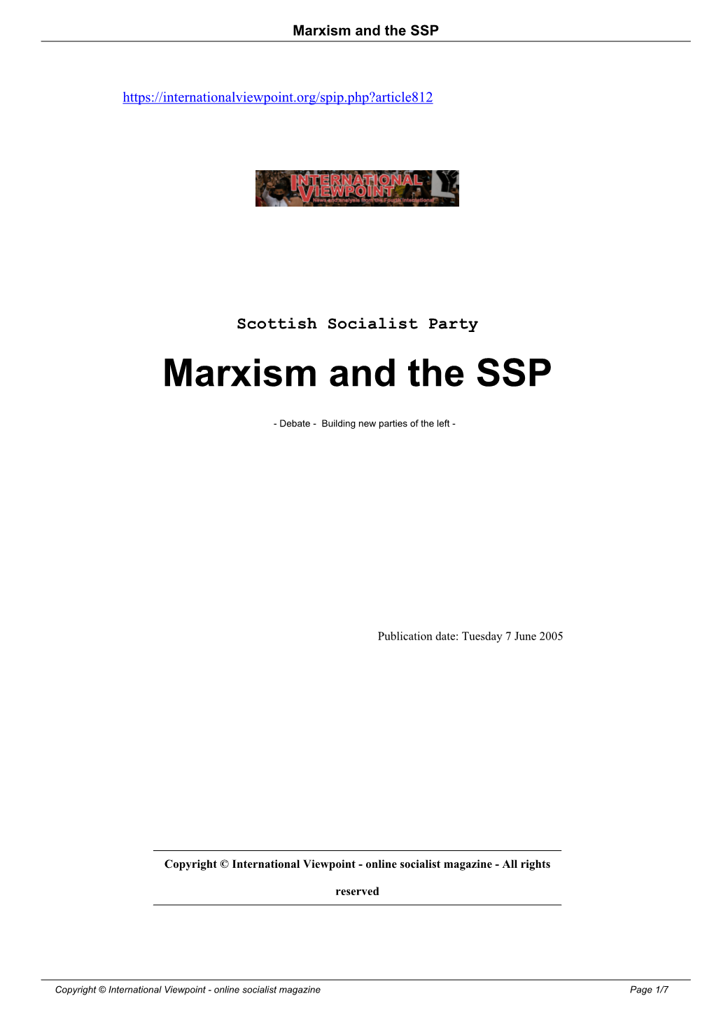 Marxism and the SSP