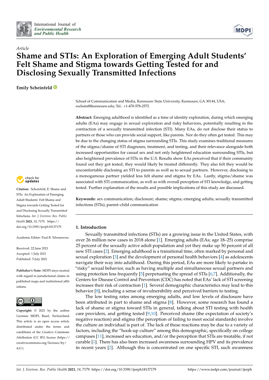 Shame and Stis: an Exploration of Emerging Adult Students’ Felt Shame and Stigma Towards Getting Tested for and Disclosing Sexually Transmitted Infections