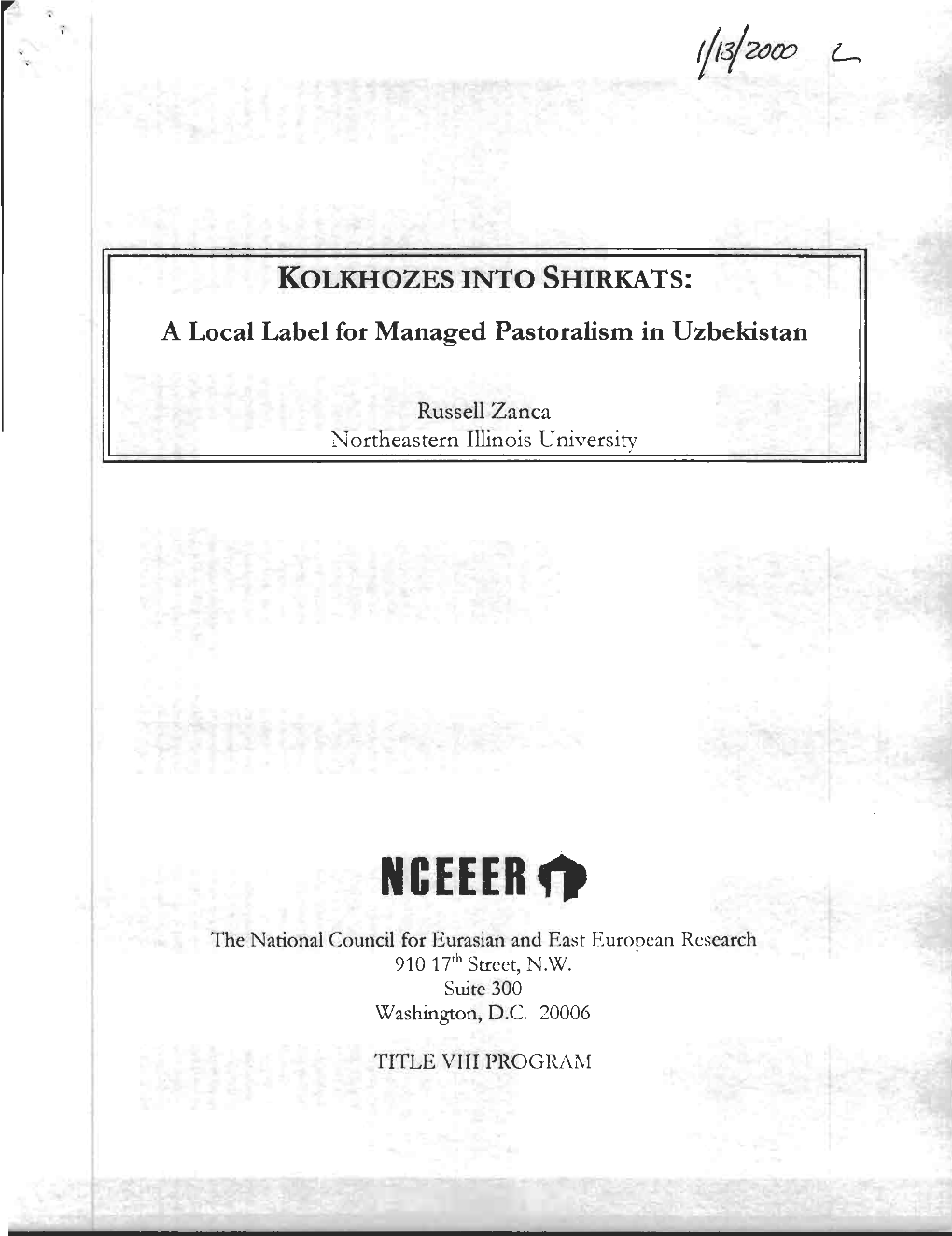 Kolkhozes Into Shirkats: a Local Label for Managed Pastoralism In