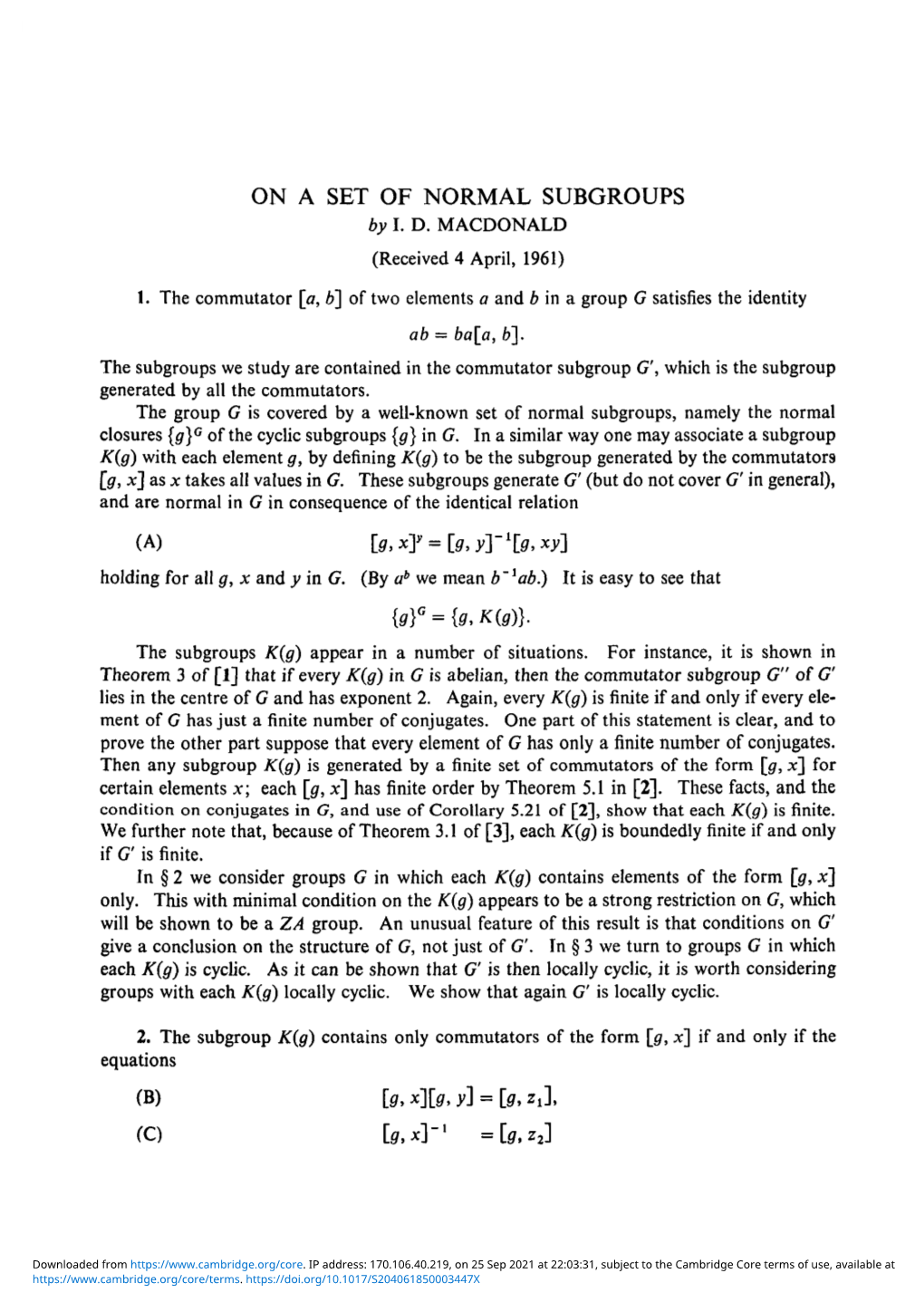 ON a SET of NORMAL SUBGROUPS by I