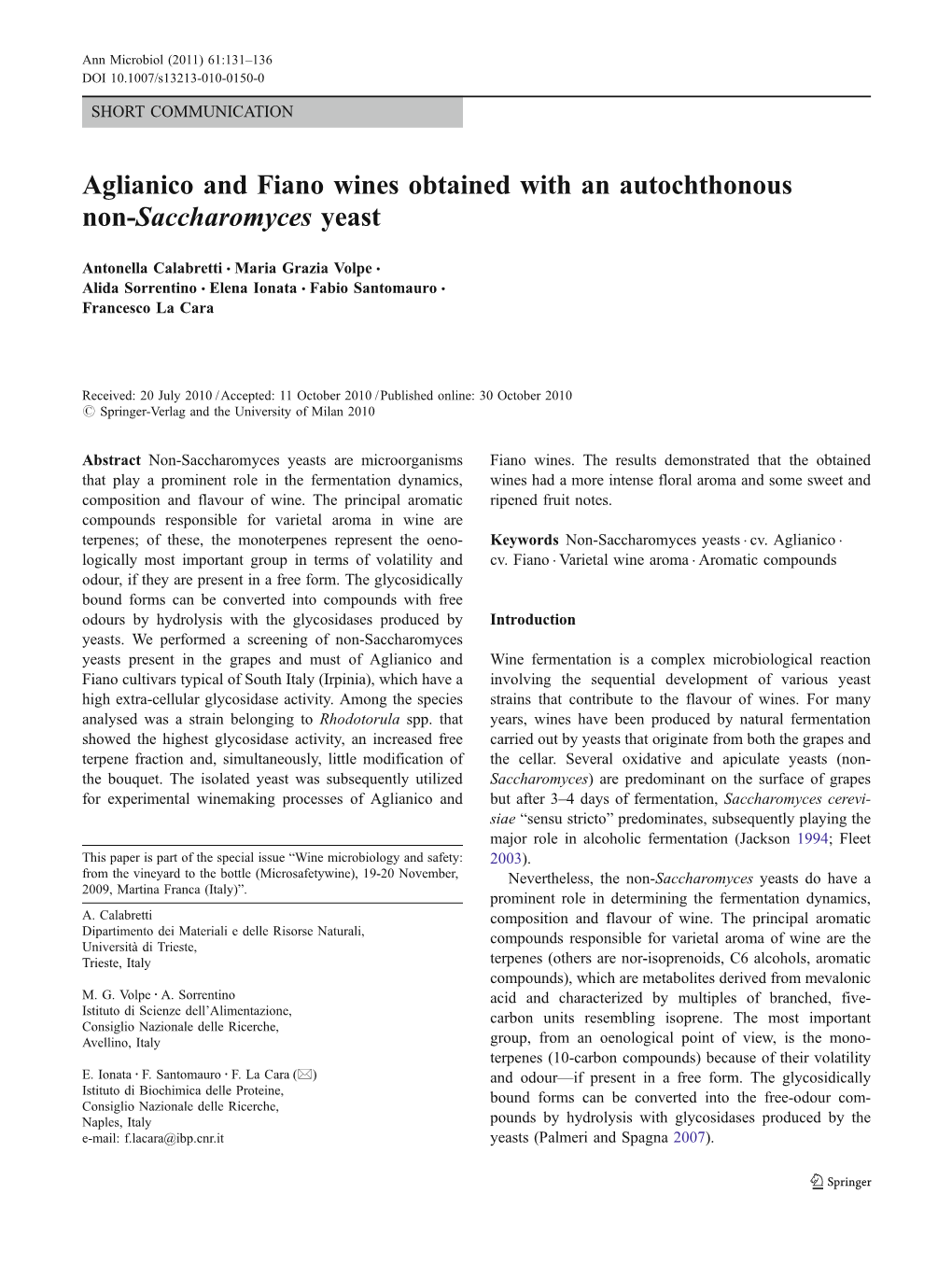 Aglianico and Fiano Wines Obtained with an Autochthonous Non-Saccharomyces Yeast