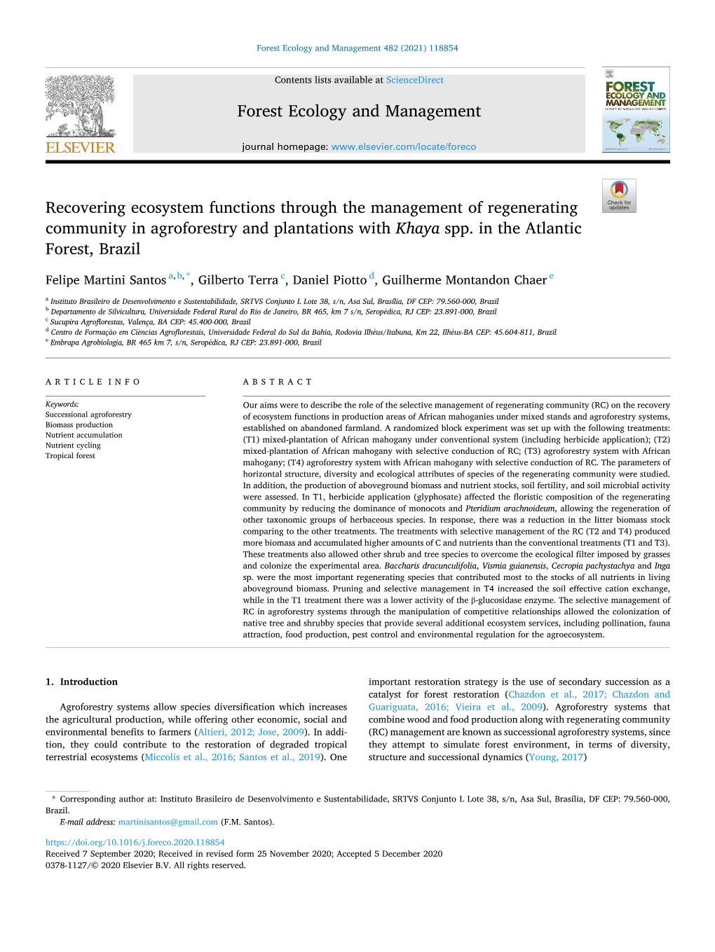 Recovering Ecosystem Functions Through the Management of Regenerating Community in Agroforestry and Plantations with Khaya Spp