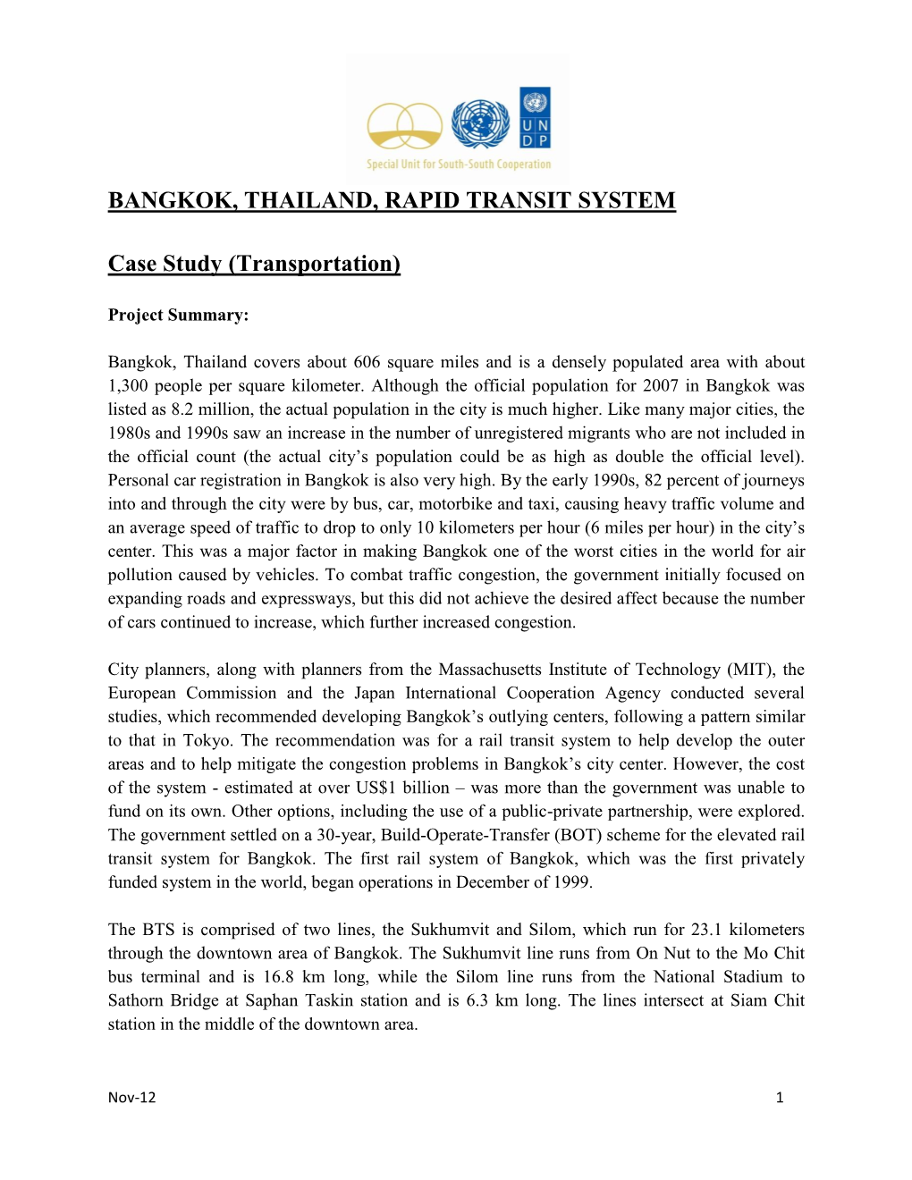 BANGKOK, THAILAND, RAPID TRANSIT SYSTEM Case Study