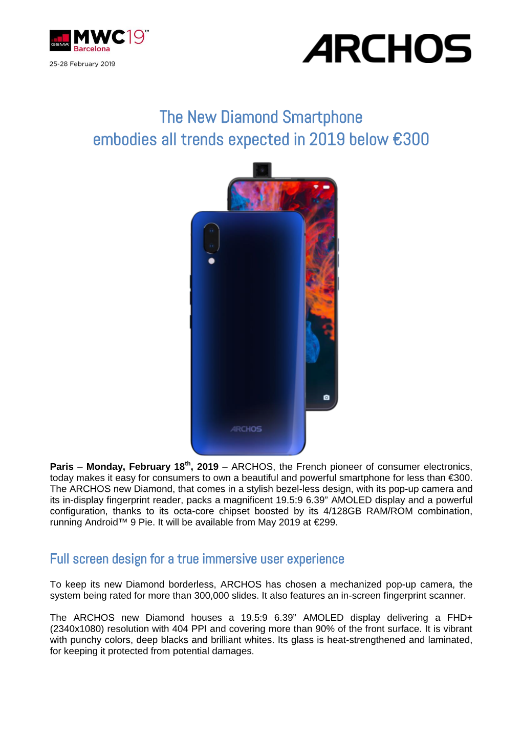 The New Diamond Smartphone Embodies All Trends Expected in 2019 Below €300