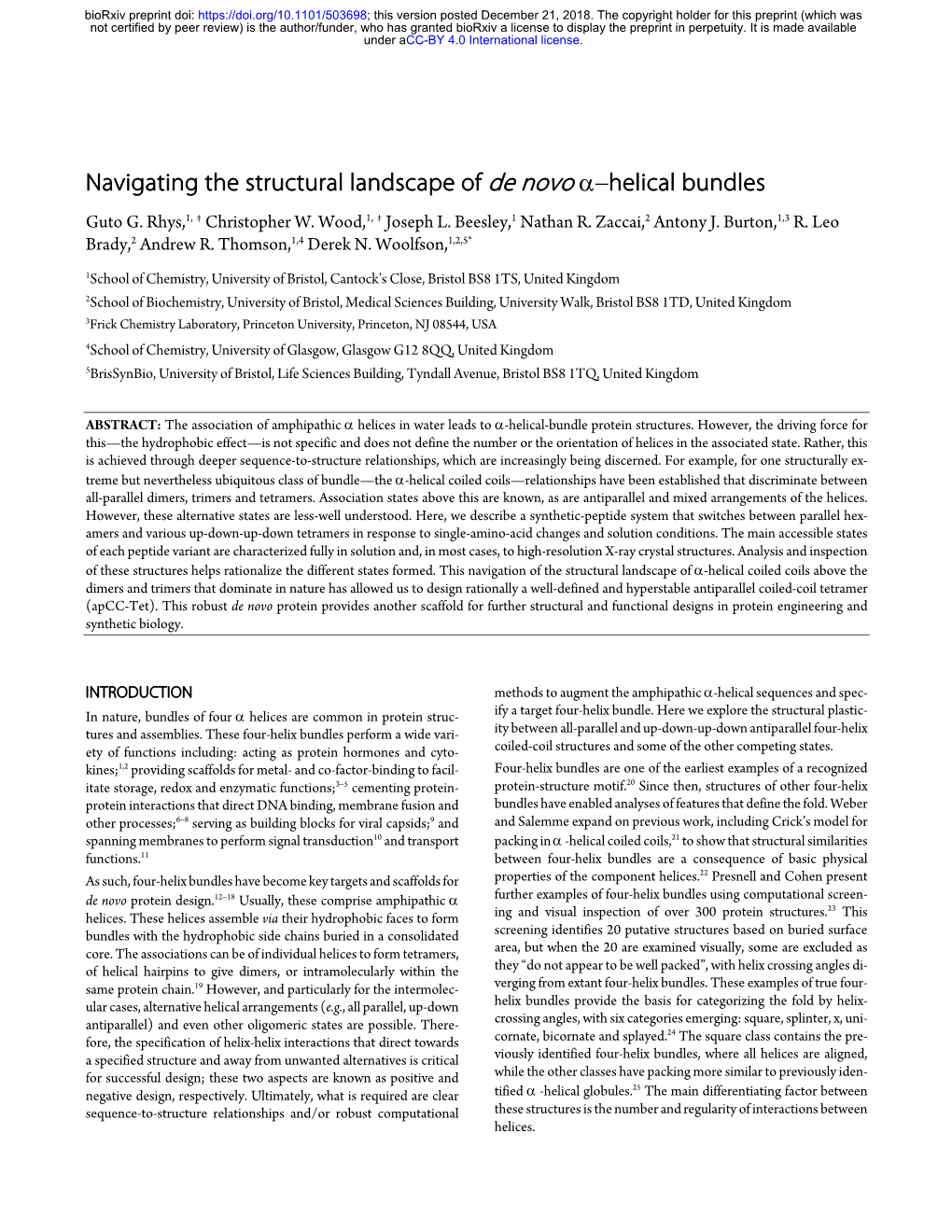 Navigating the Structural Landscape of De Novo Α–Helical Bundles