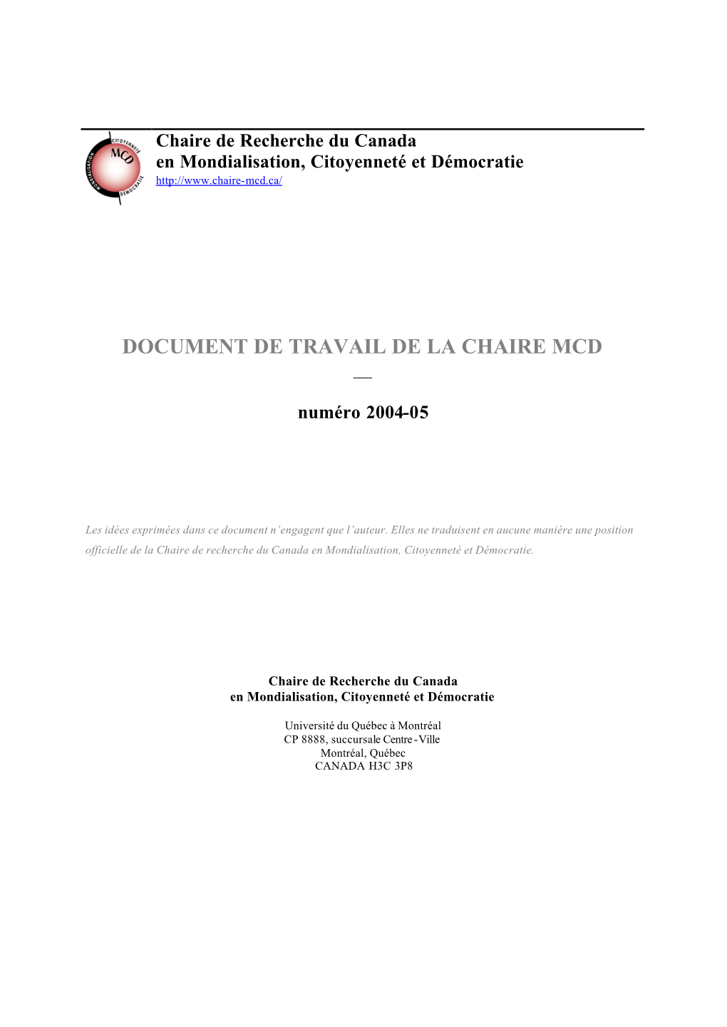 Document De Travail De La Chaire Mcd __