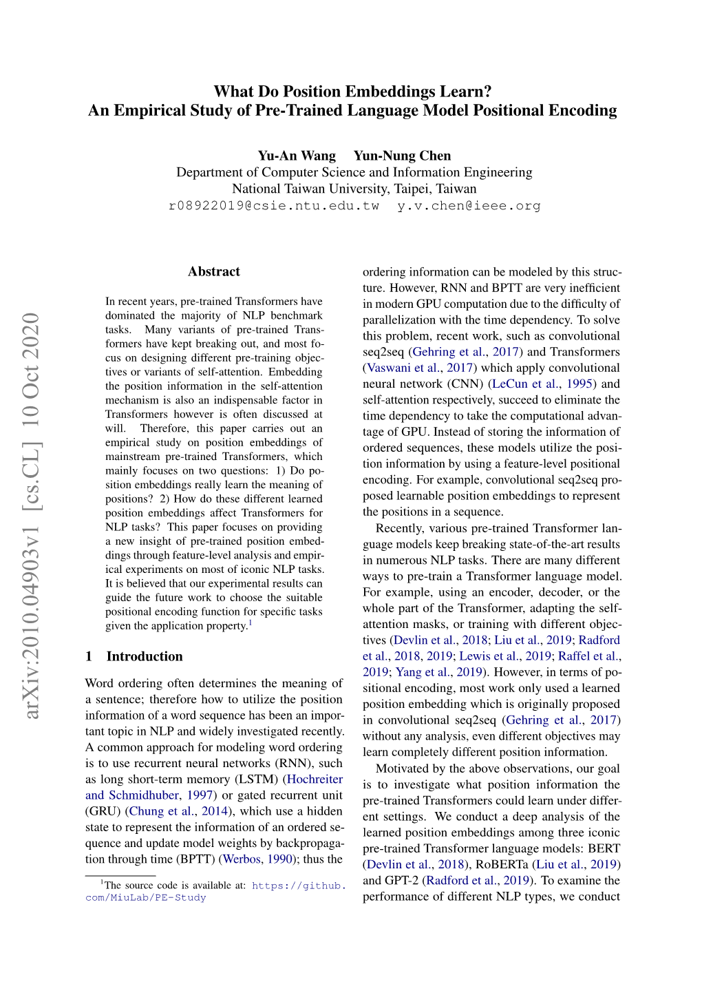 Arxiv:2010.04903V1 [Cs.CL] 10 Oct 2020