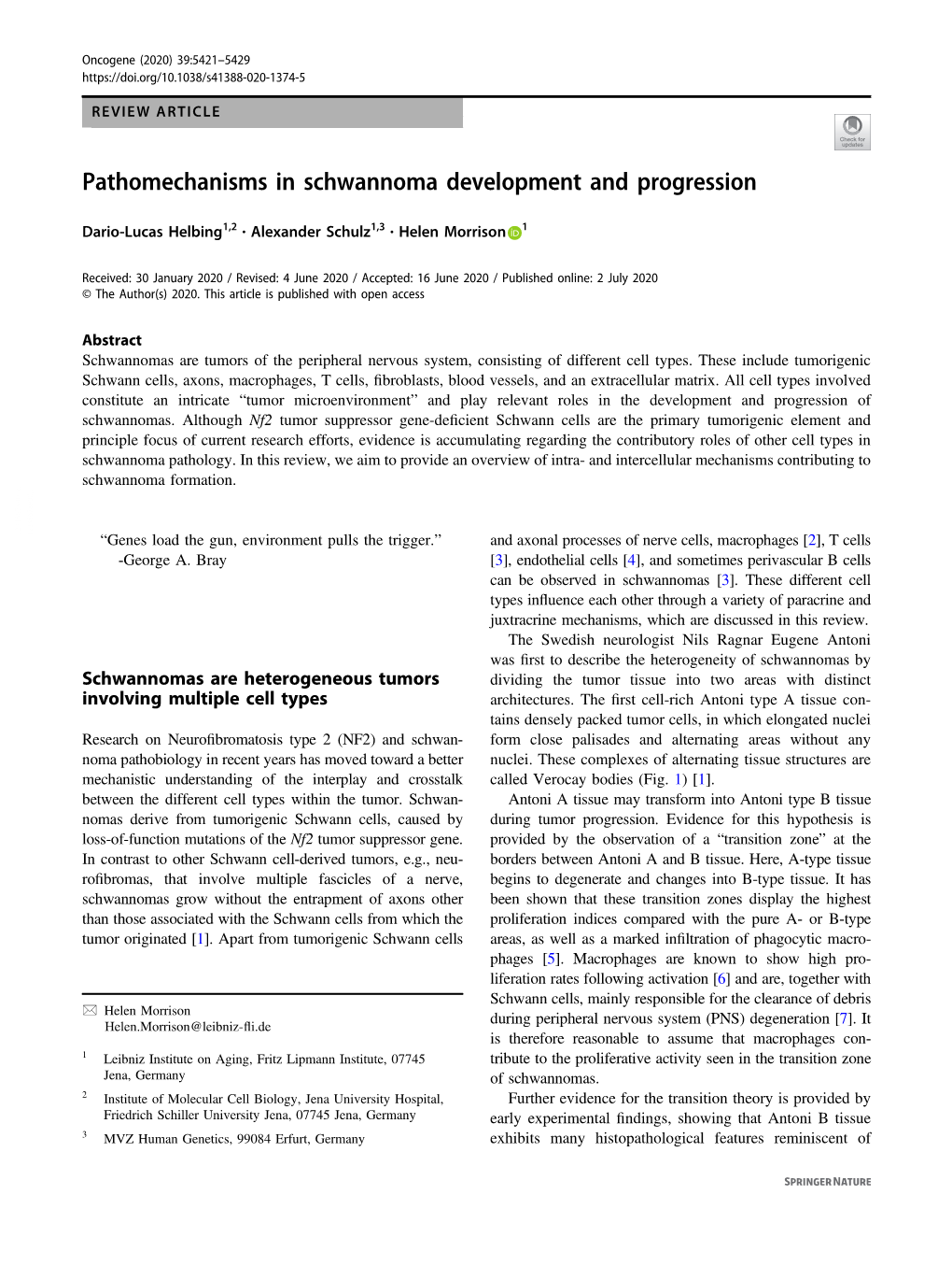 Pathomechanisms in Schwannoma Development and Progression