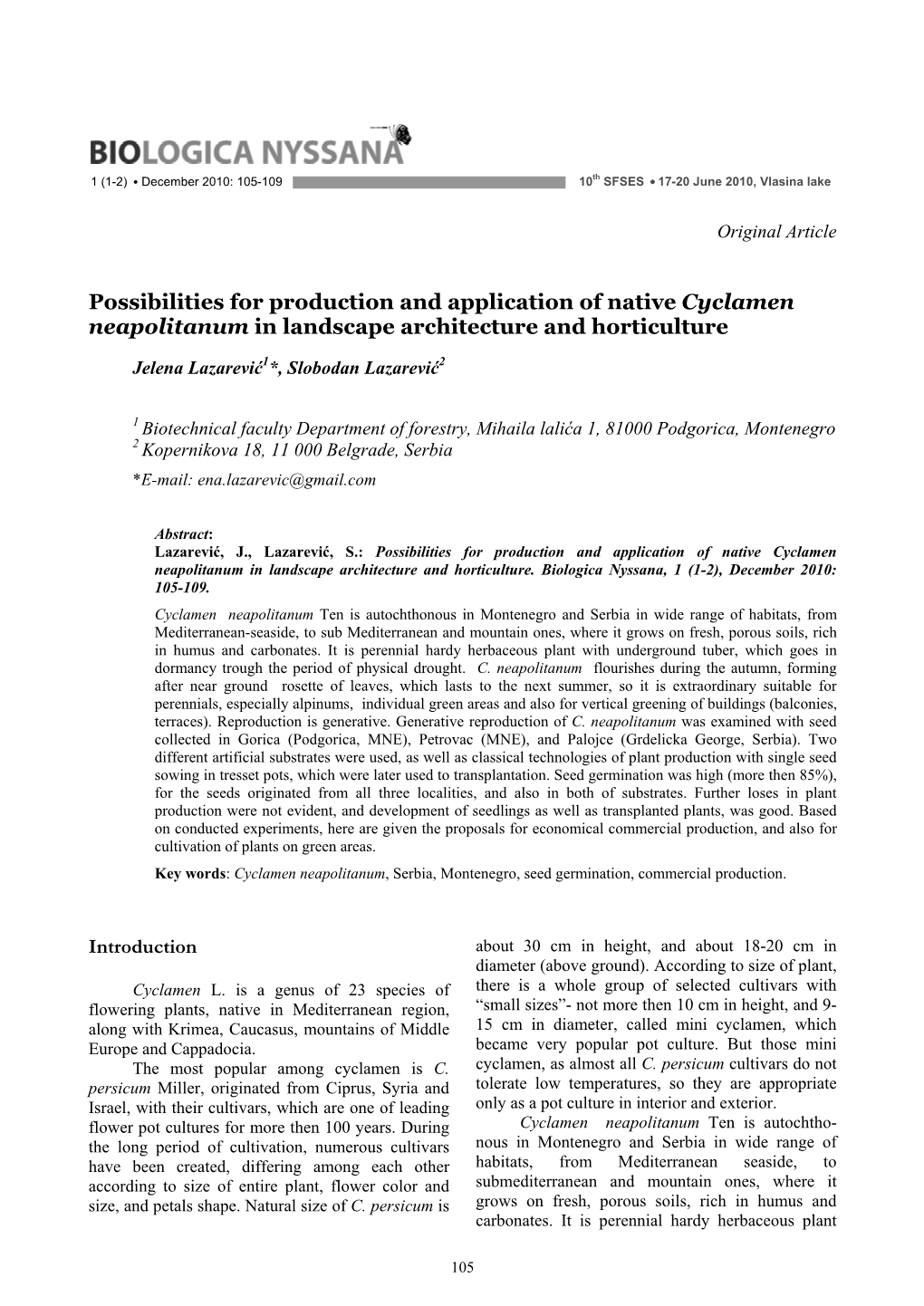 ! Possibilities for Production and Application of Native Cyclamen Neapolitanum in Landscape Architecture and Horticulture