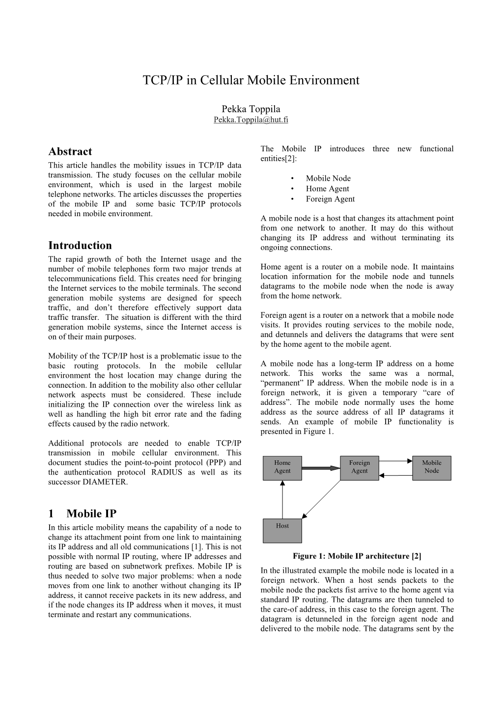 TCP/IP in Cellular Mobile Environment