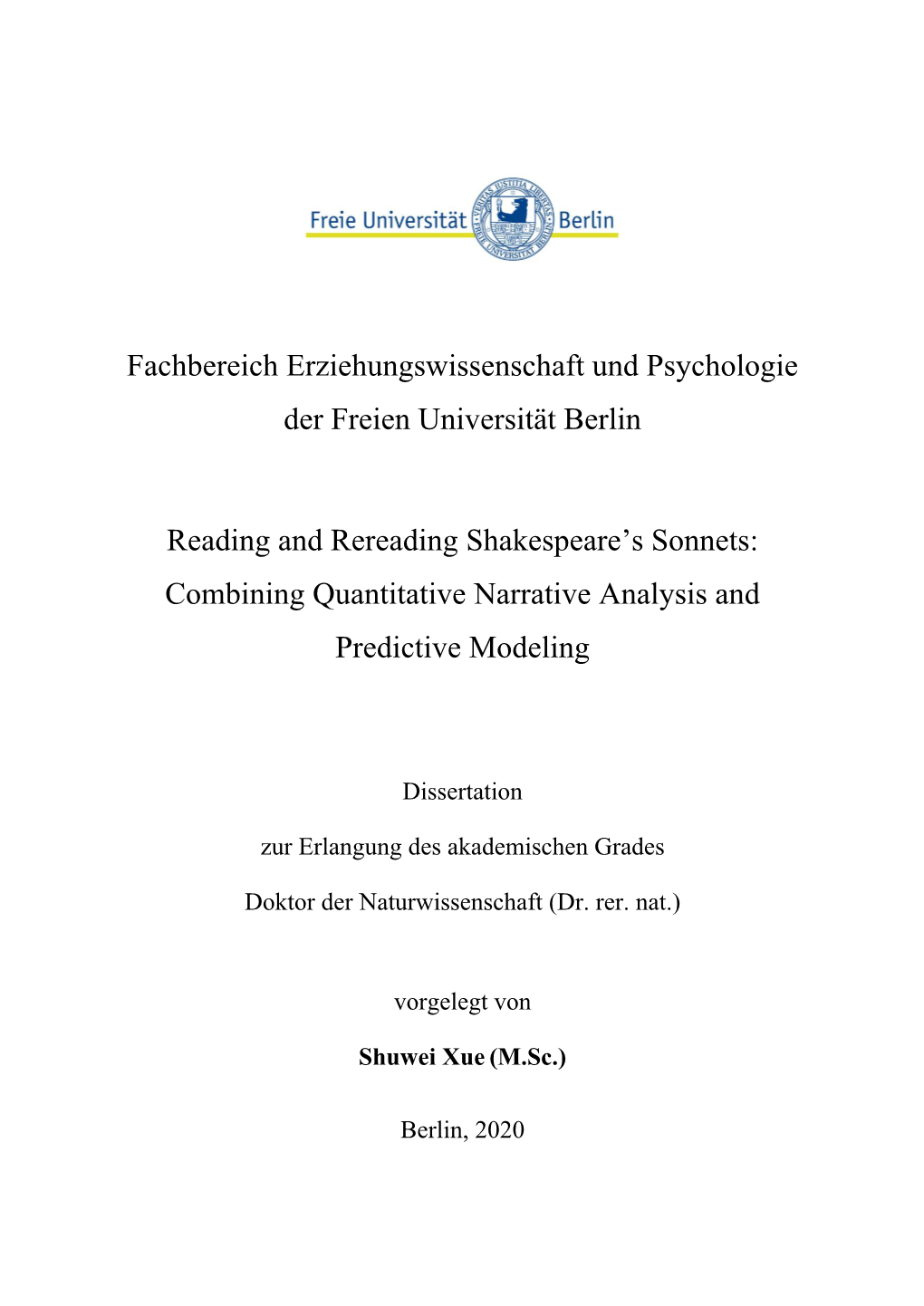 Fachbereich Erziehungswissenschaft Und Psychologie Der Freien Universität Berlin